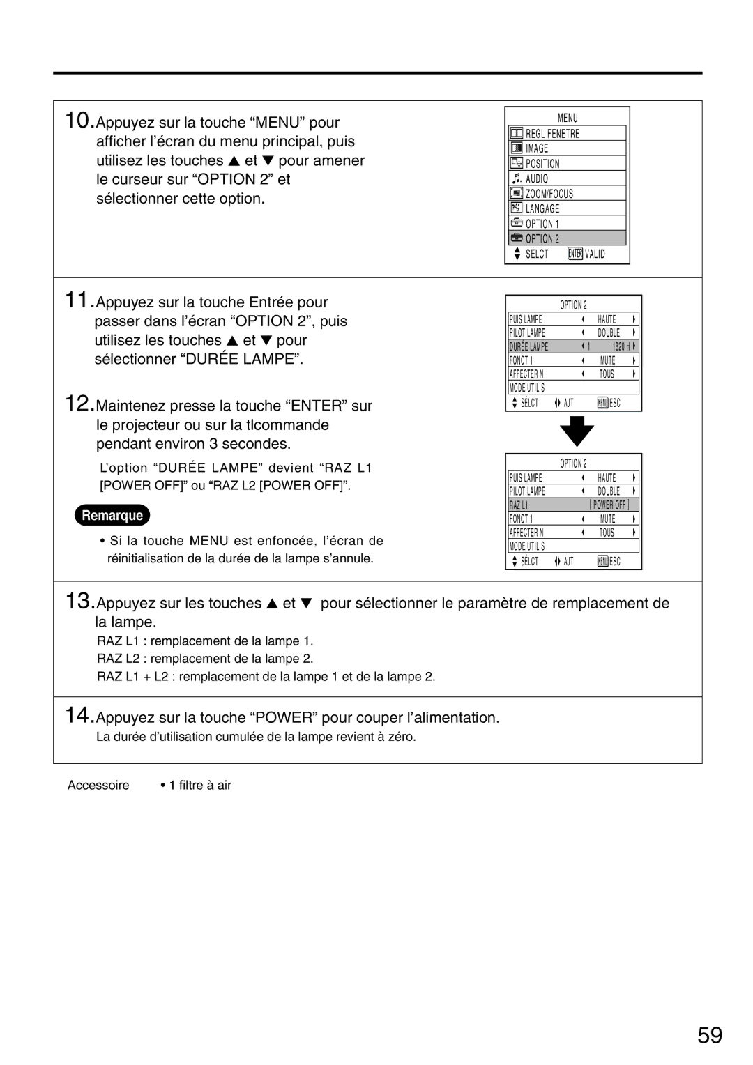 Panasonic PT-L6510U manual Appuyez sur la touche Power pour couper l’alimentation 