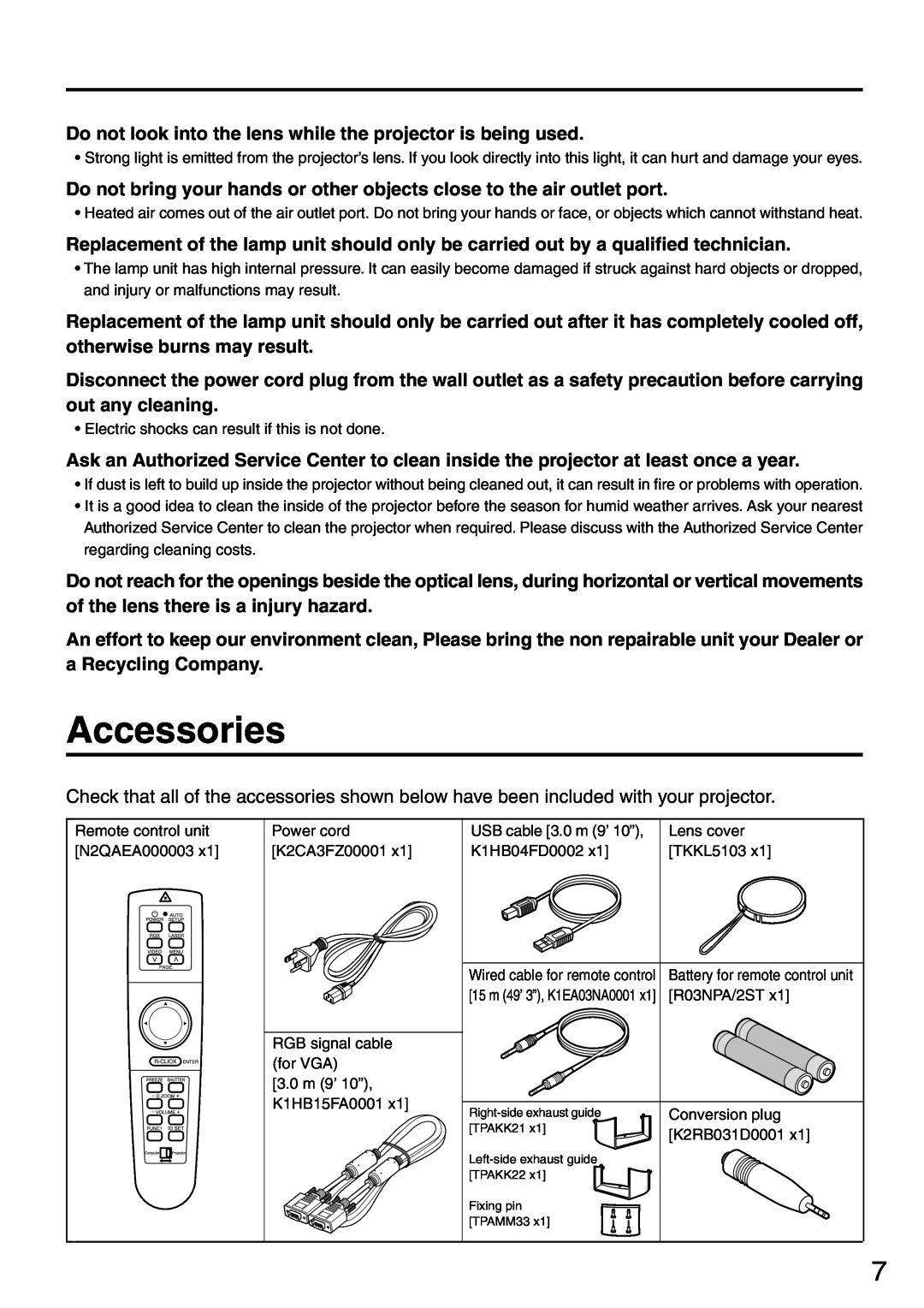 Panasonic PT-L6510U manual Accessories 