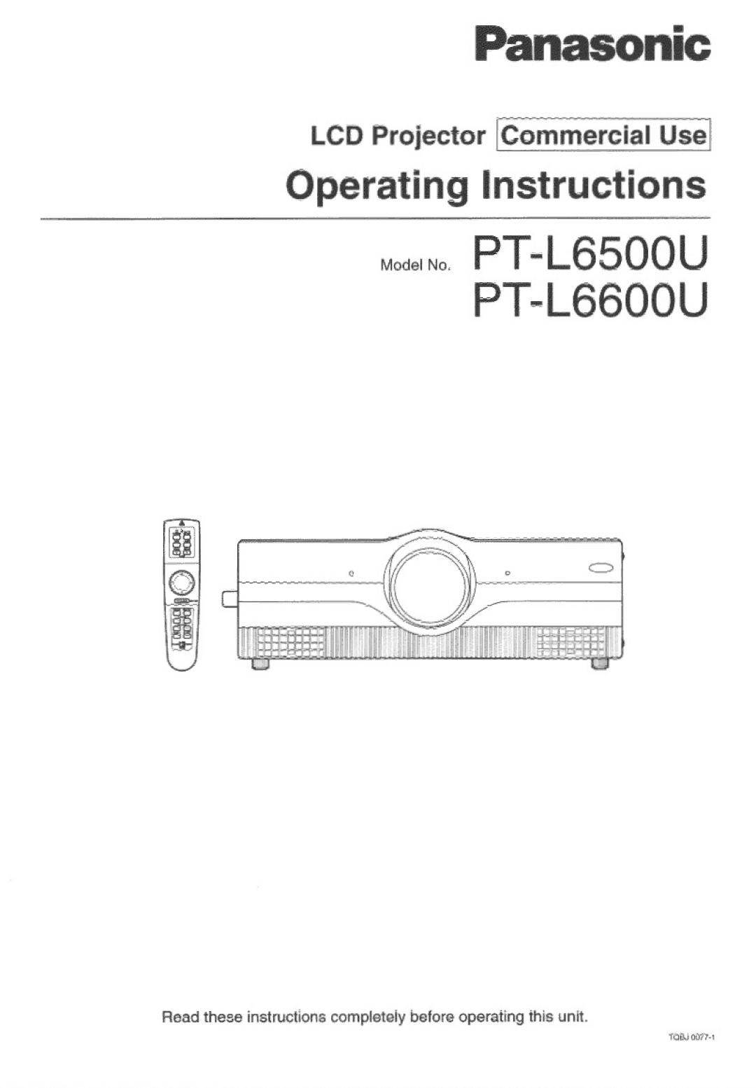 Panasonic PT-L66OOU manual 