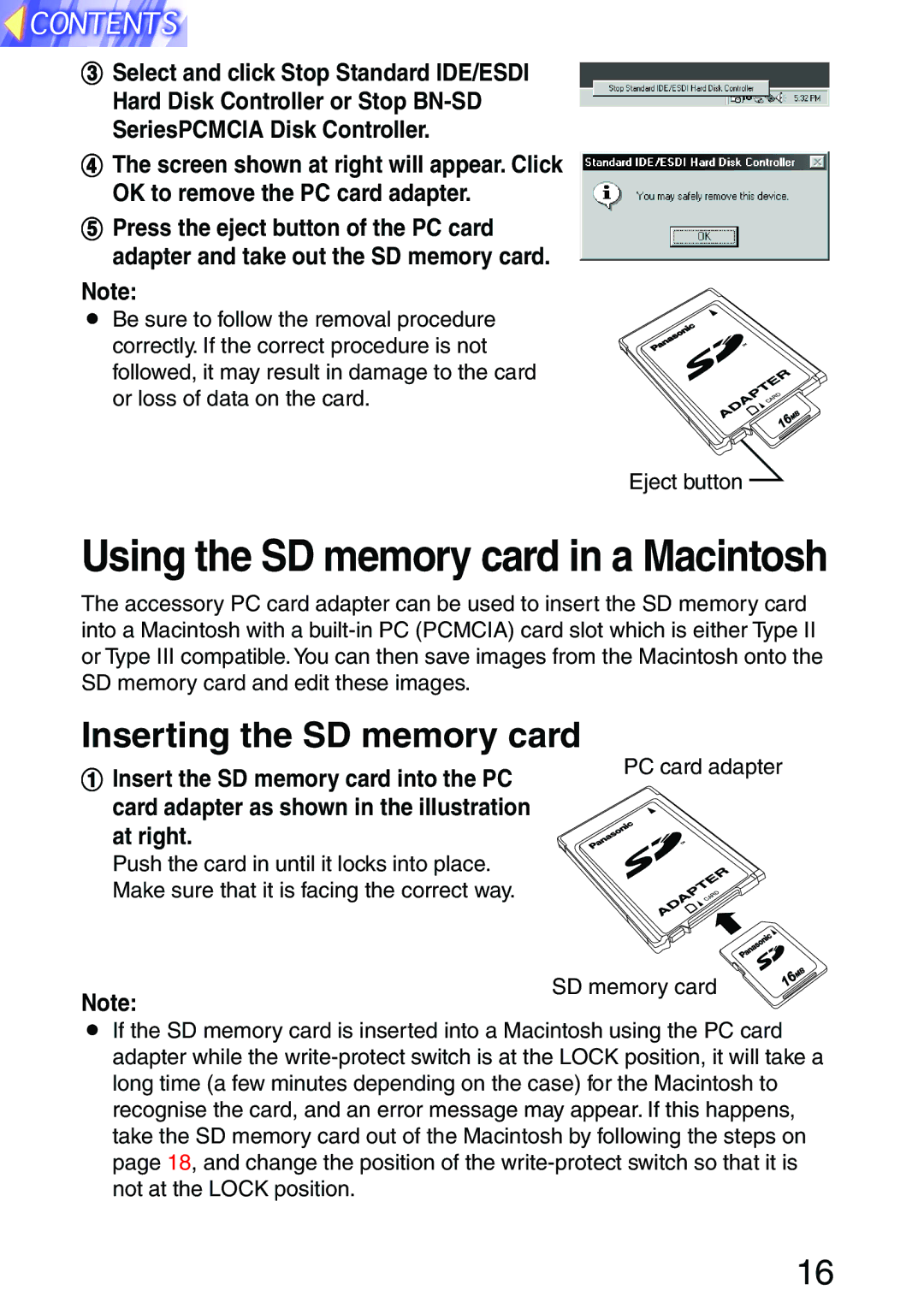 Panasonic PT-L702SDE, PT-L701SDE operating instructions Using the SD memory card in a Macintosh, At right 