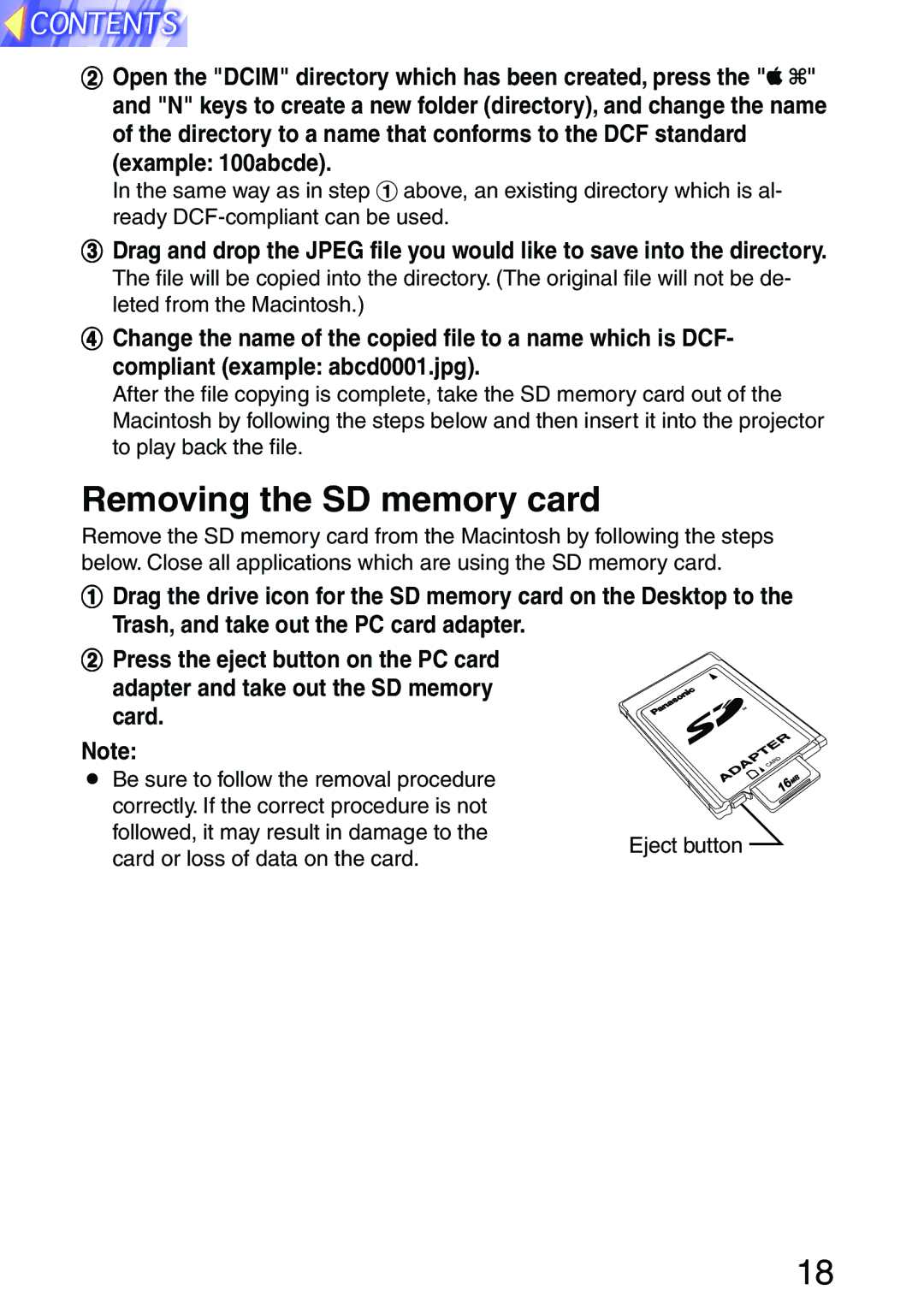 Panasonic PT-L702SDE, PT-L701SDE operating instructions Removing the SD memory card 