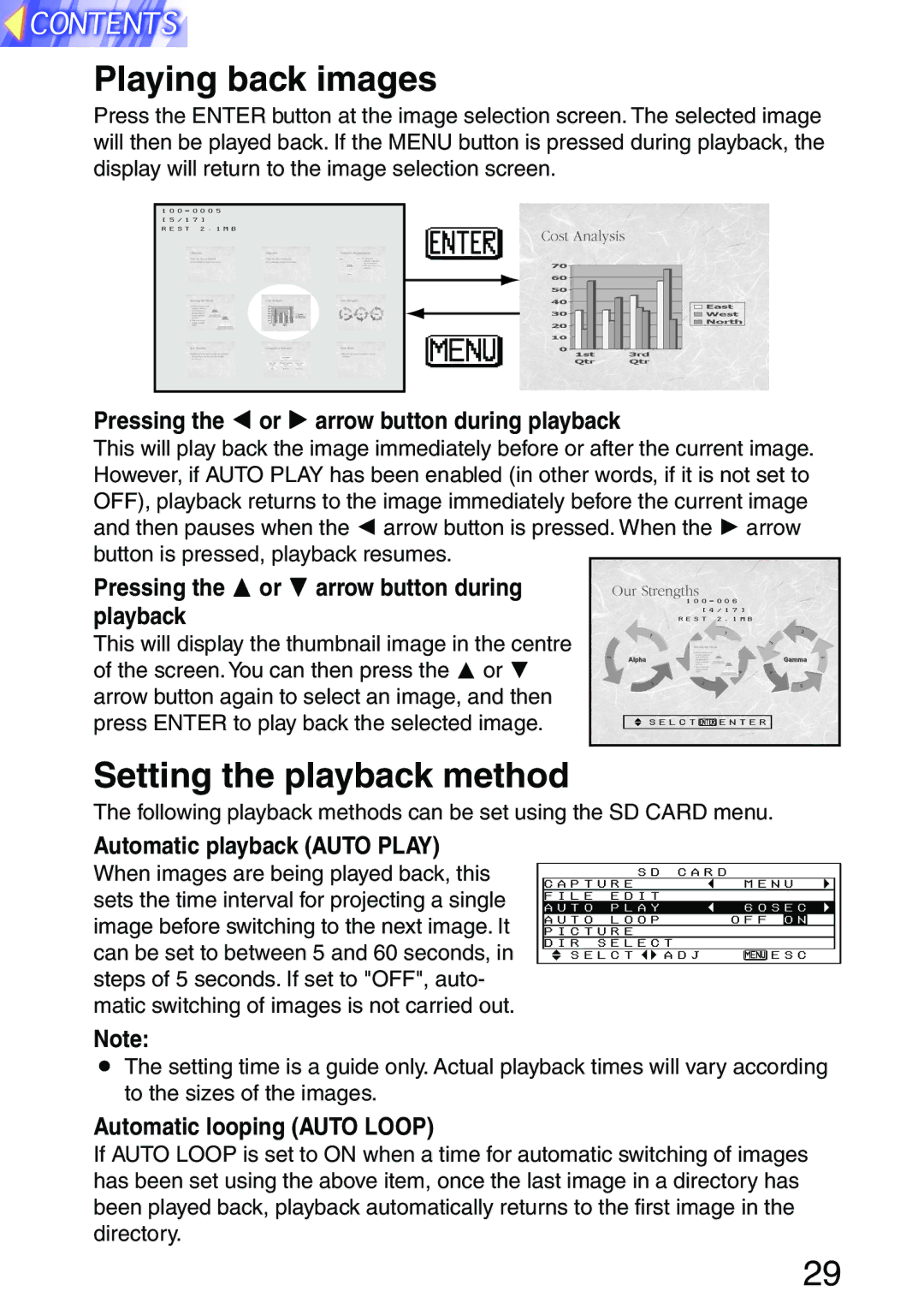 Panasonic PT-L701SDE, PT-L702SDE operating instructions Playing back images, Setting the playback method 