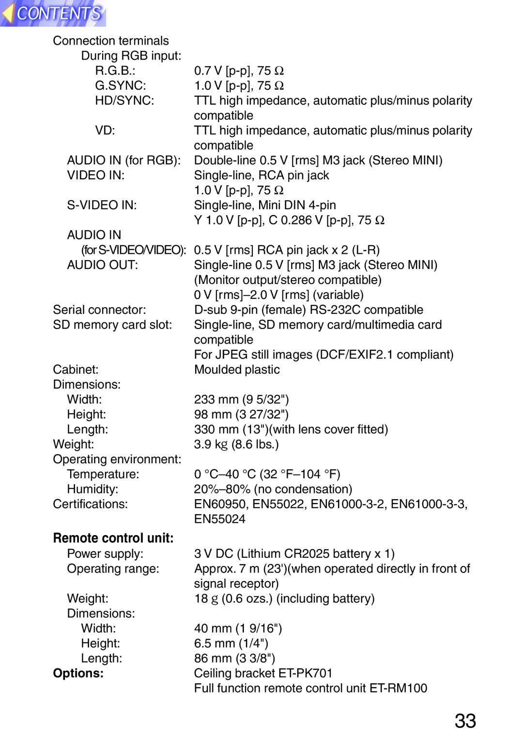 Panasonic PT-L701SDE, PT-L702SDE operating instructions Remote control unit, Hd/Sync 