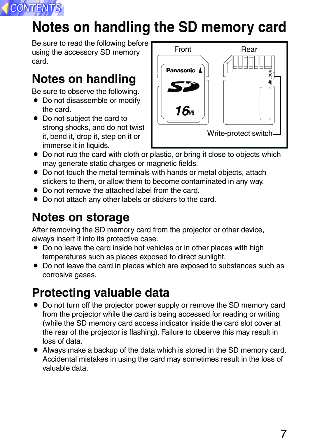 Panasonic PT-L701SDE, PT-L702SDE operating instructions Protecting valuable data 