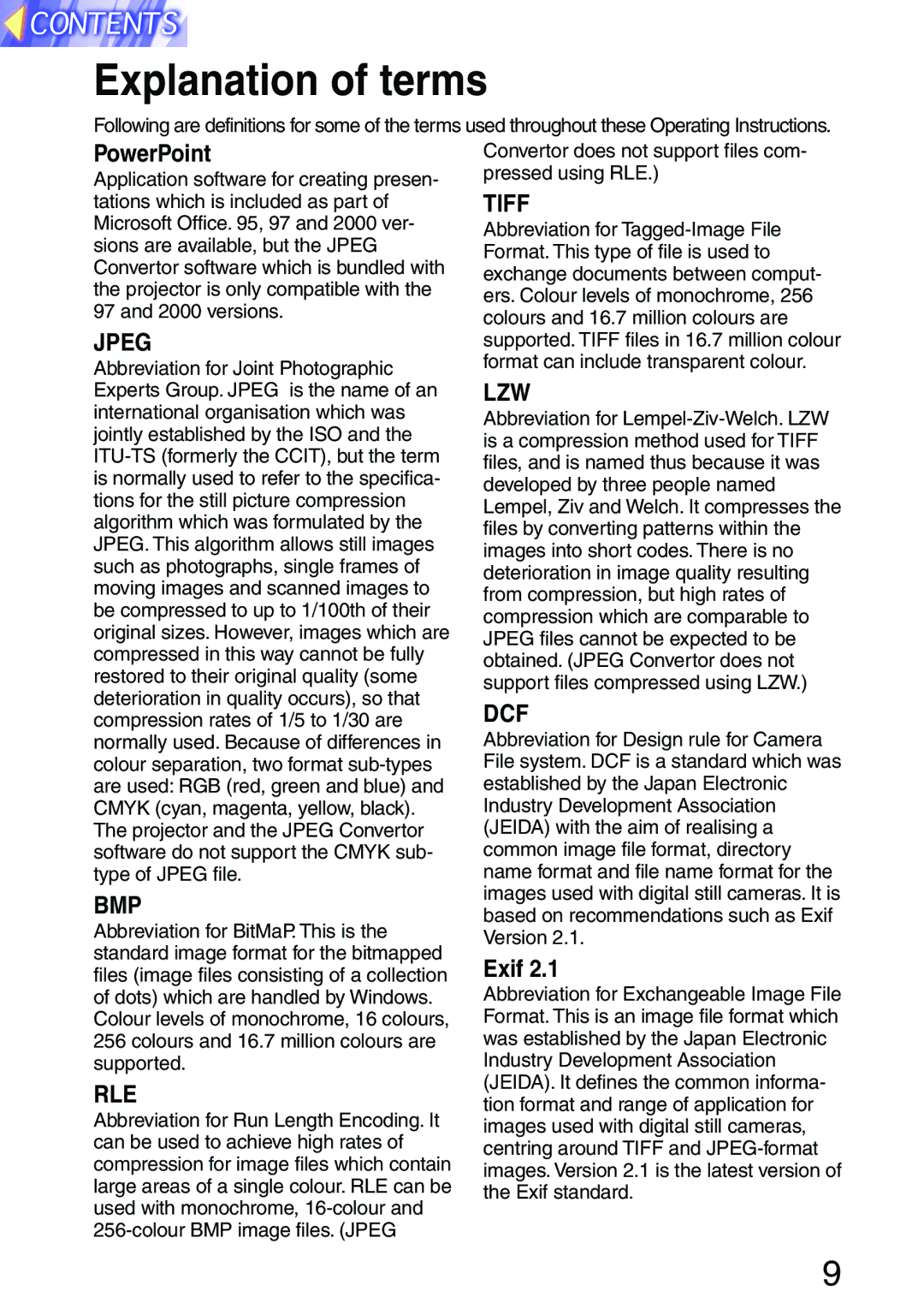 Panasonic PT-L701SDE, PT-L702SDE operating instructions Explanation of terms, PowerPoint, Exif 