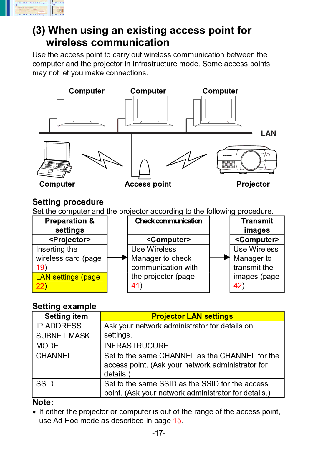 Panasonic PT-L711XNTU manual Mode Infrastrucure Channel, Ssid 