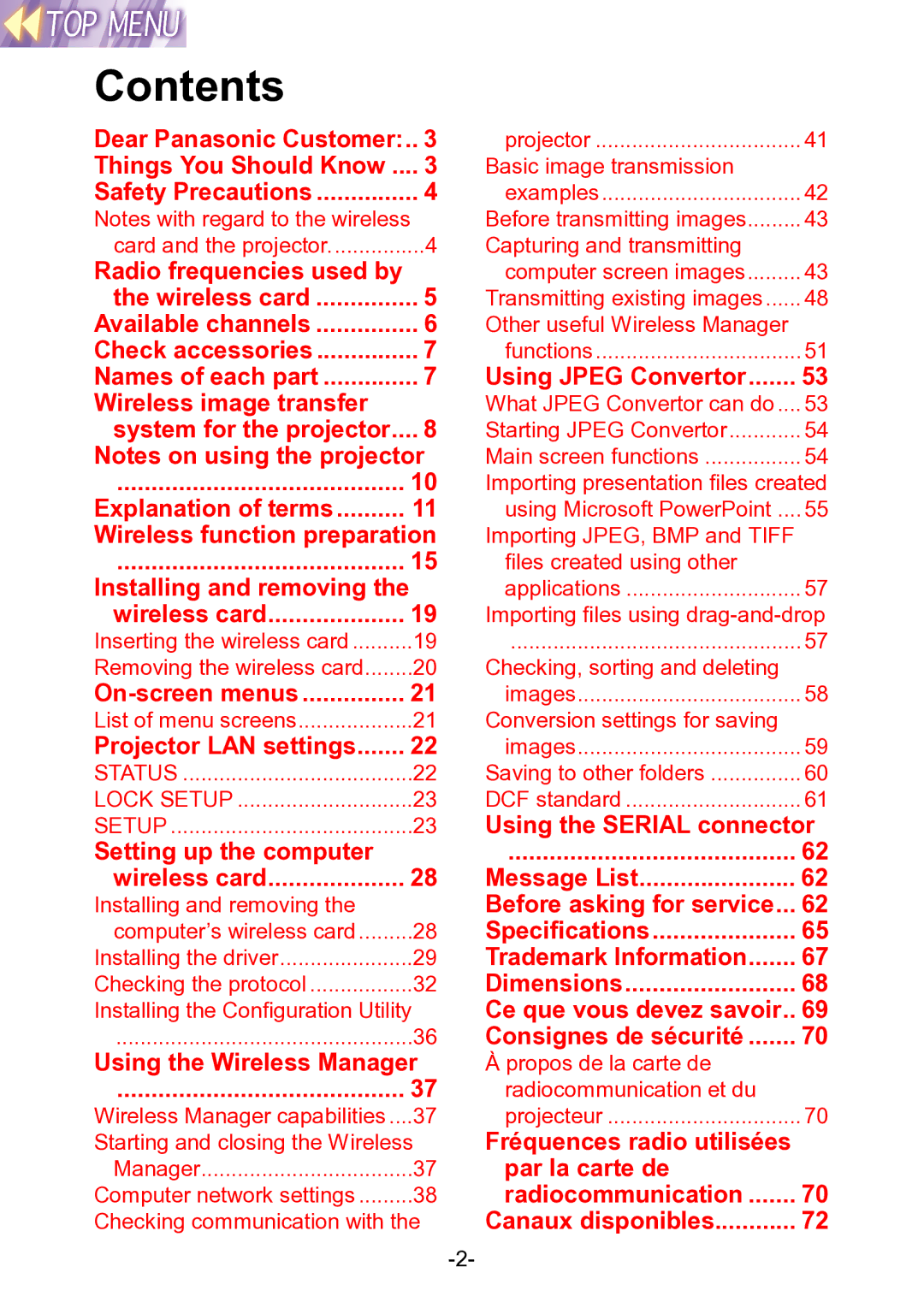 Panasonic PT-L711XNTU manual Contents 