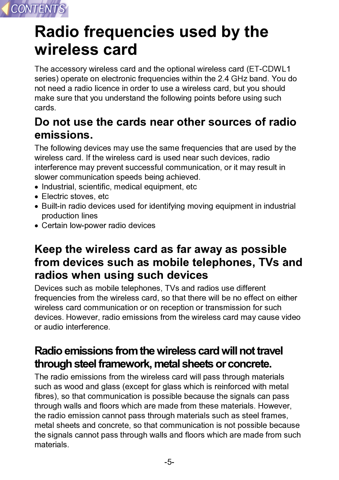 Panasonic PT-L711XNTU manual Radio frequencies used by the wireless card 