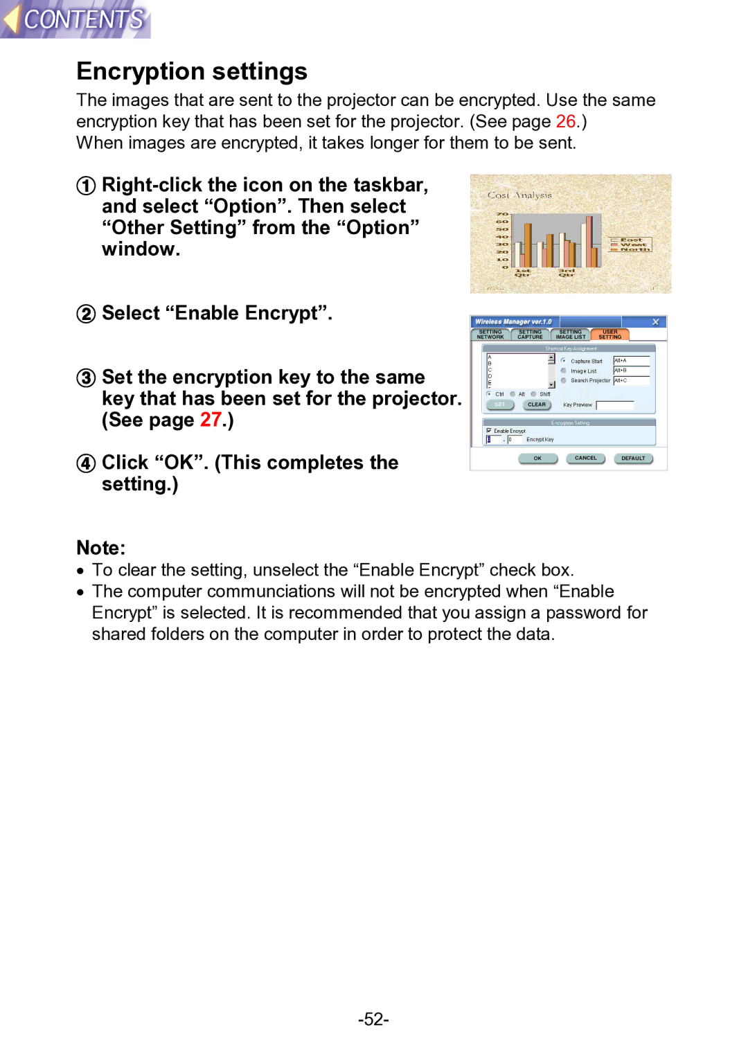 Panasonic PT-L711XNTU manual Encryption settings 