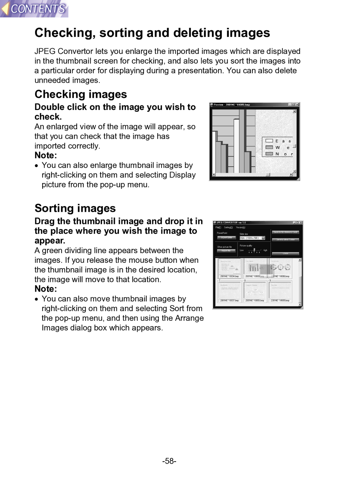 Panasonic PT-L711XNTU manual Checking, sorting and deleting images, Checking images, Sorting images 