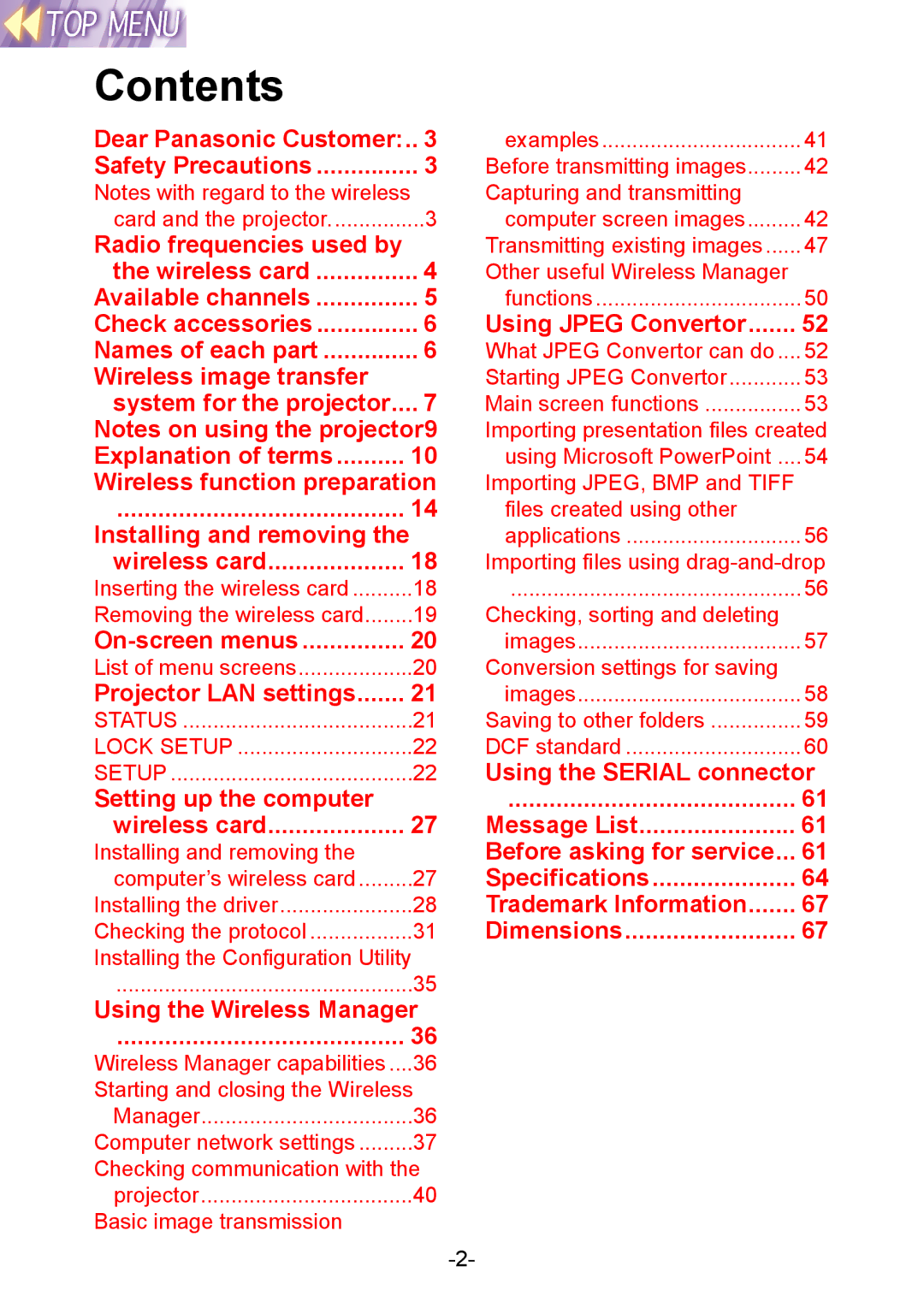 Panasonic PT-L712NTE manual Contents 