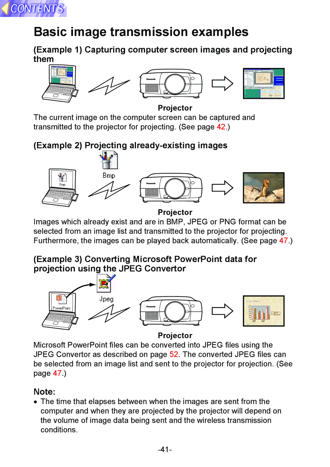 Panasonic PT-L712NTE manual Basic image transmission examples, Example 2 Projecting already-existing images 