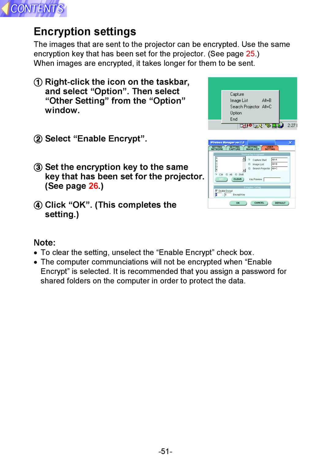 Panasonic PT-L712NTE manual Encryption settings 