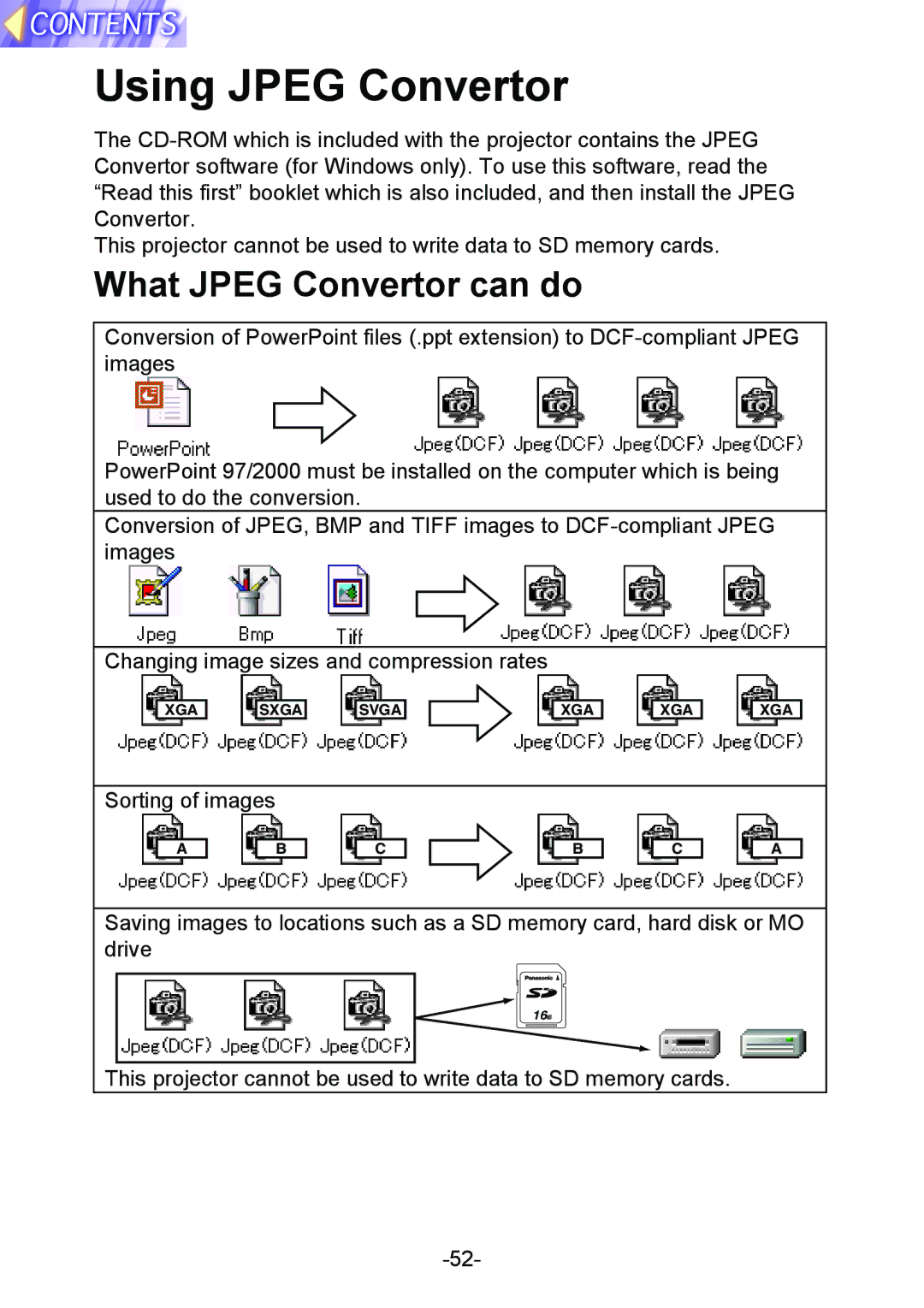 Panasonic PT-L712NTE manual Using Jpeg Convertor, What Jpeg Convertor can do 