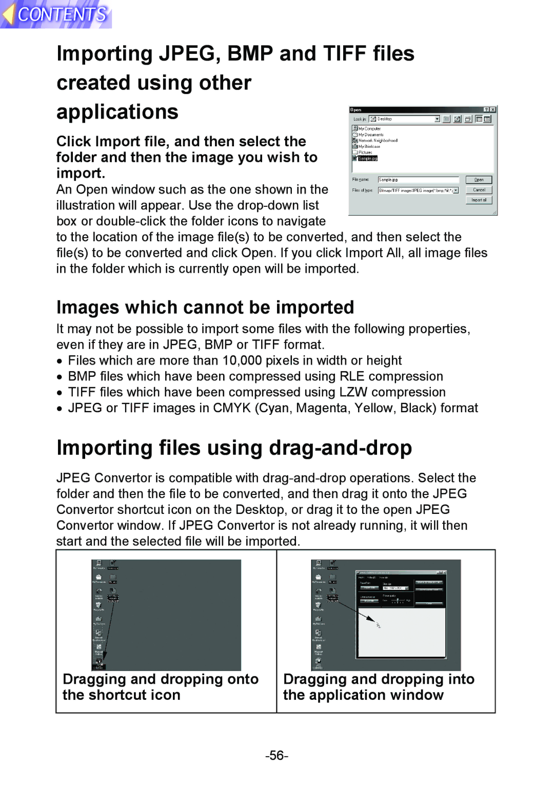 Panasonic PT-L712NTE manual Importing files using drag-and-drop, Images which cannot be imported 