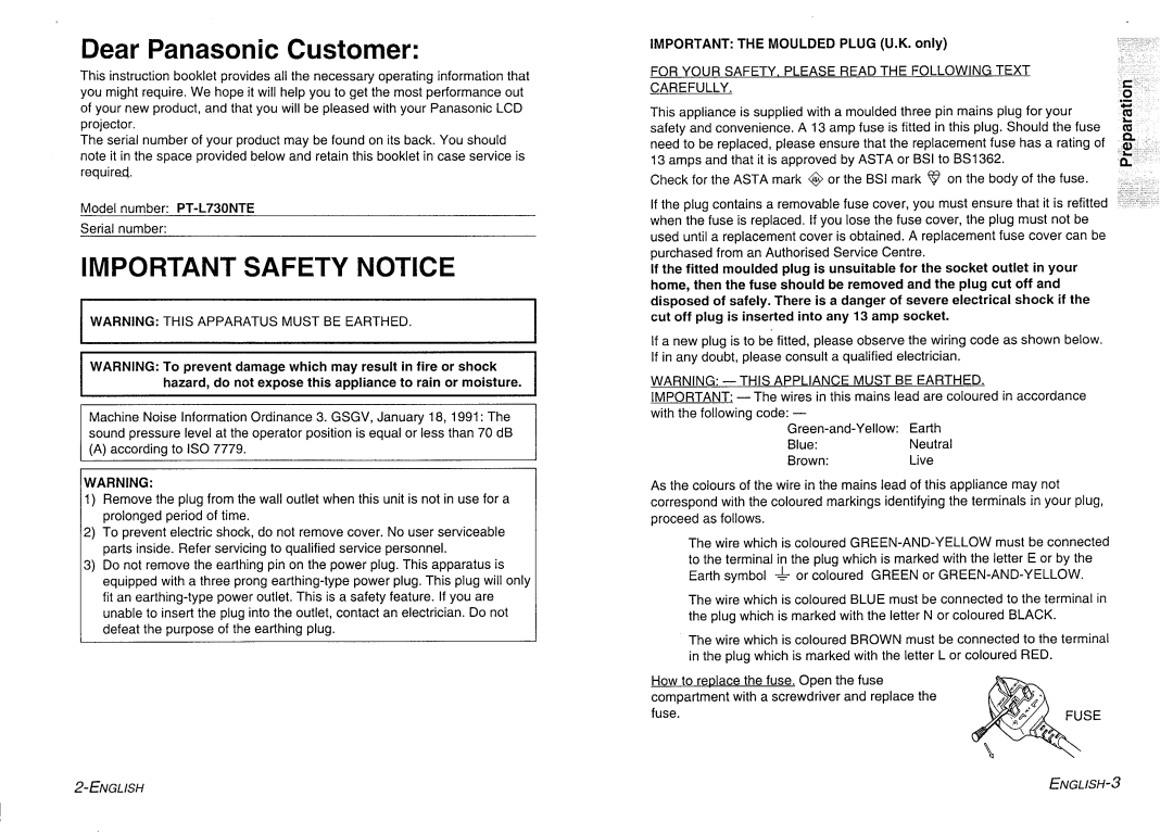 Panasonic PT-L730NTE manual 