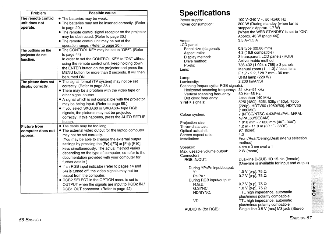 Panasonic PT-L730NTE manual 