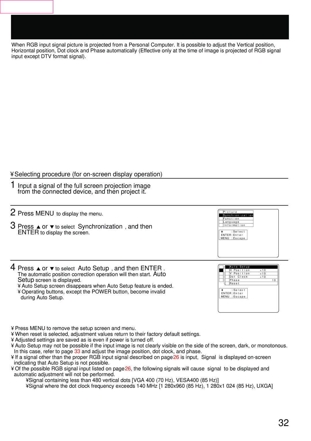 Panasonic PT-L759XU, PT-L759VU manual Using the Auto Setup Feature 