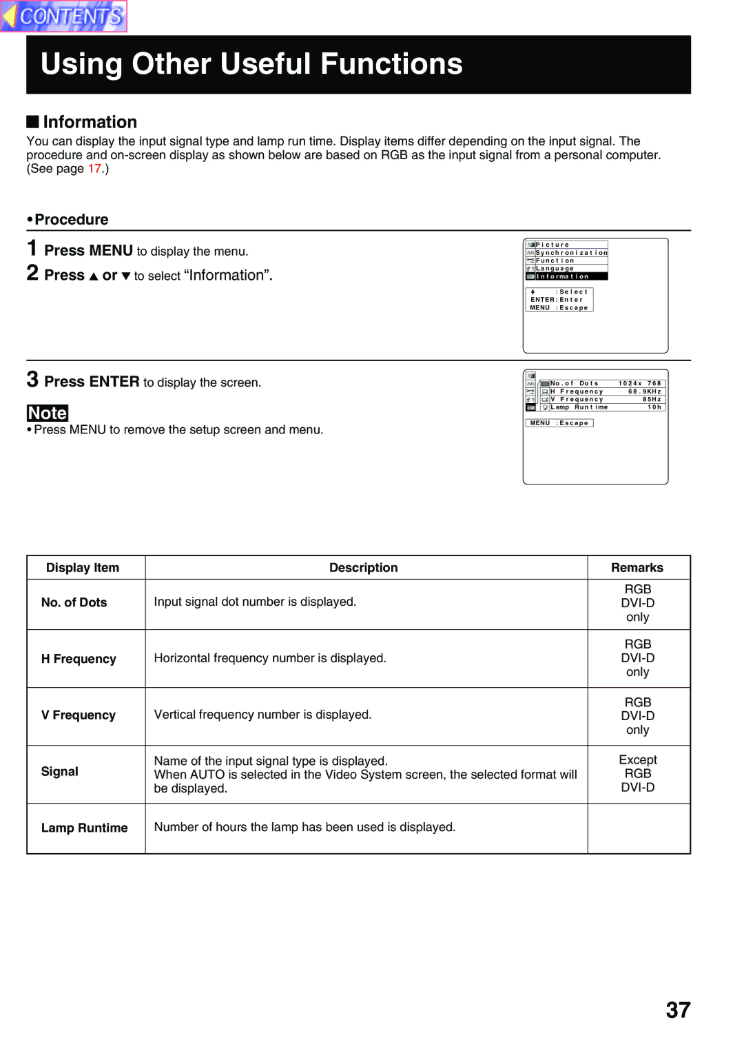 Panasonic PT-L759VU, PT-L759XU manual Information, Procedure 