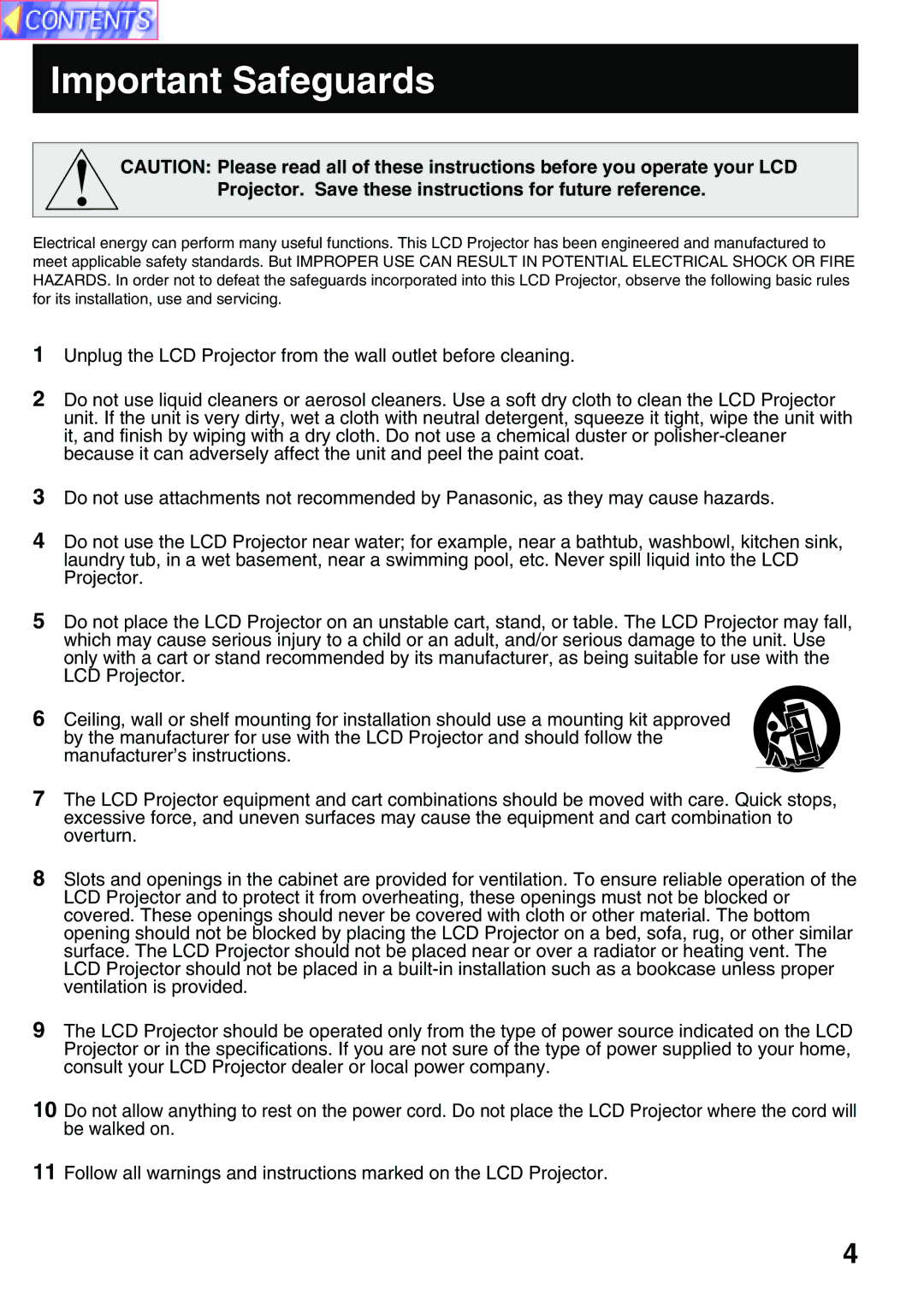 Panasonic PT-L759XU, PT-L759VU manual Important Safeguards 