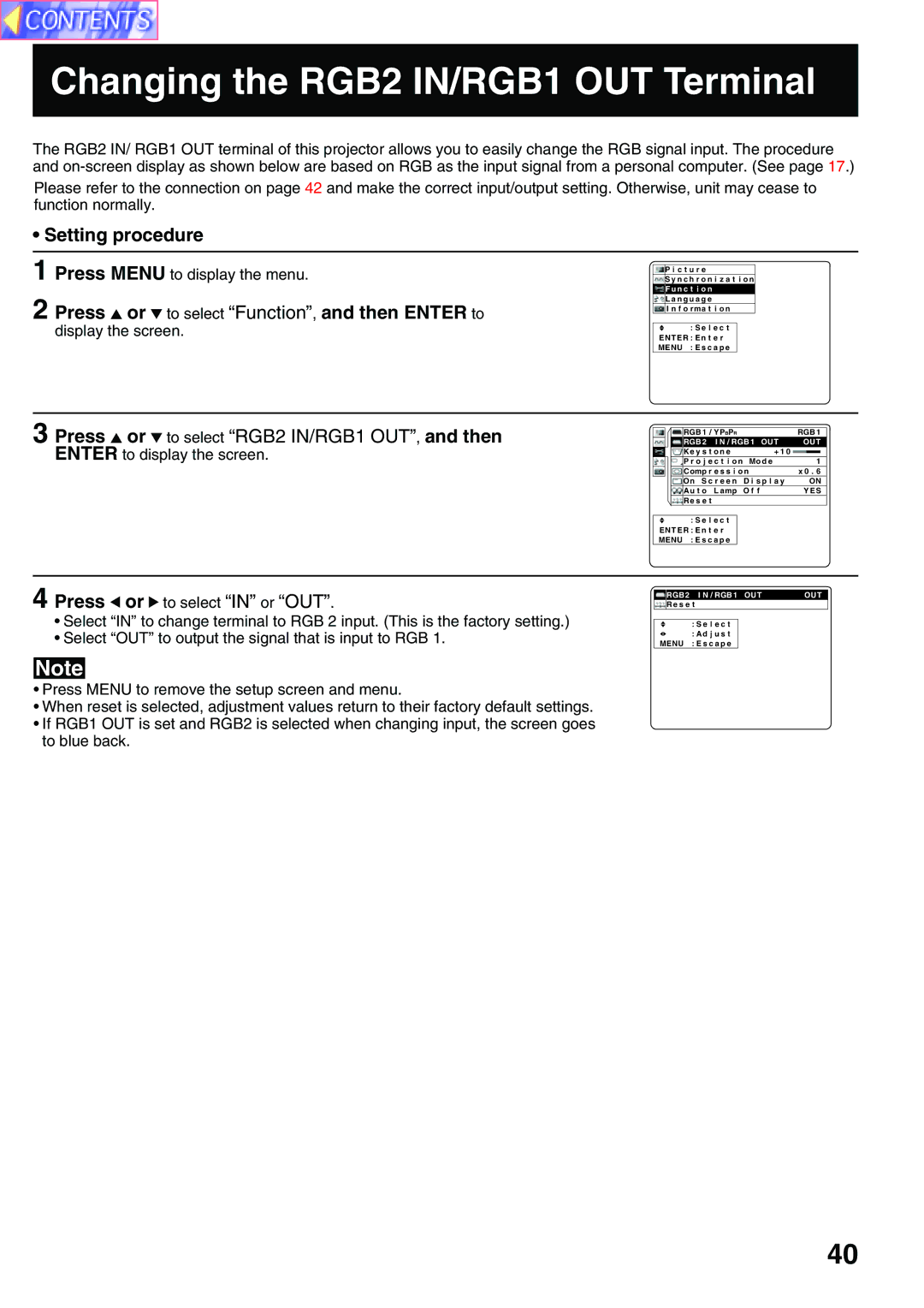 Panasonic PT-L759XU, PT-L759VU manual Changing the RGB2 IN/RGB1 OUT Terminal, Ou T 