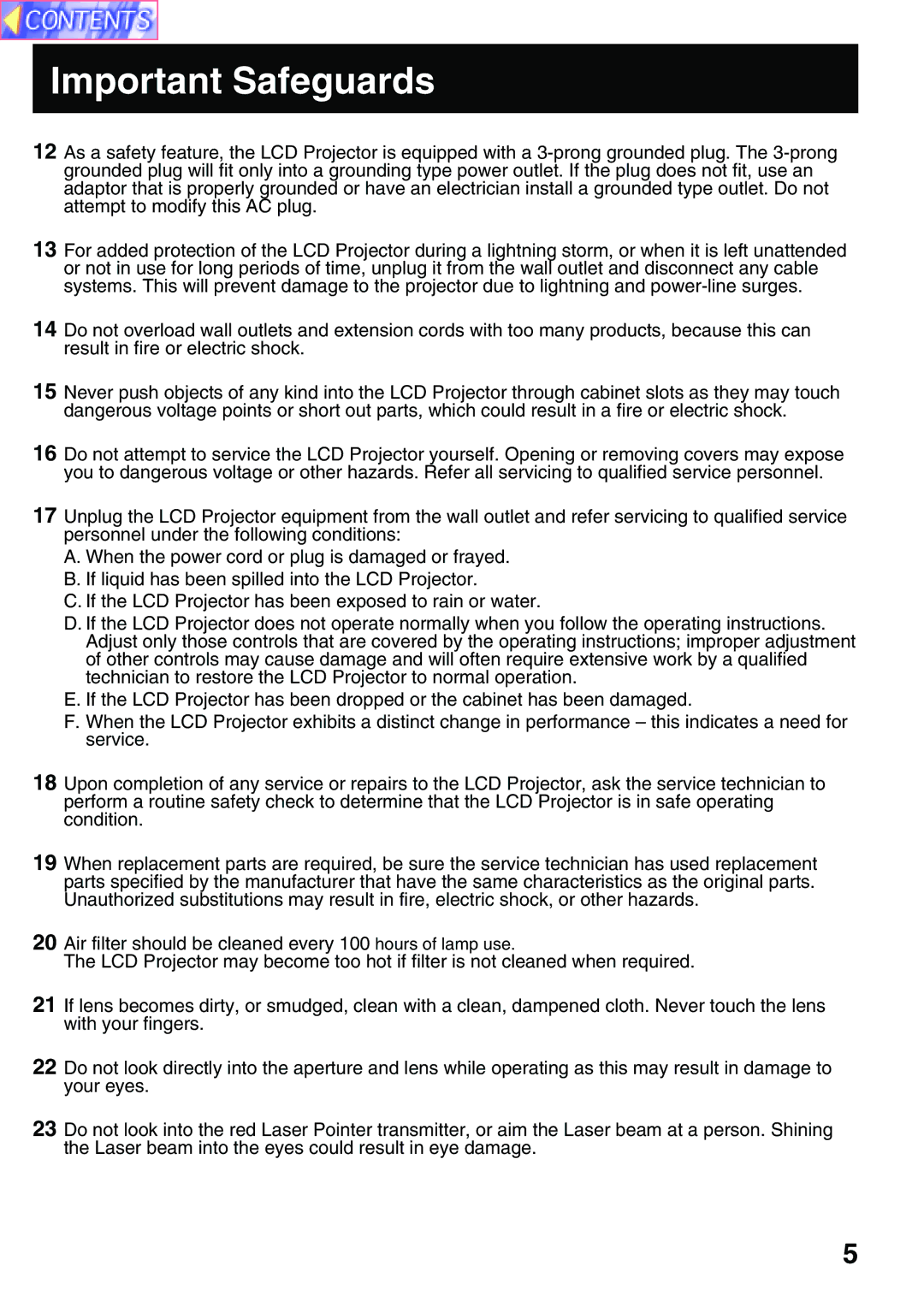 Panasonic PT-L759VU, PT-L759XU manual Important Safeguards 