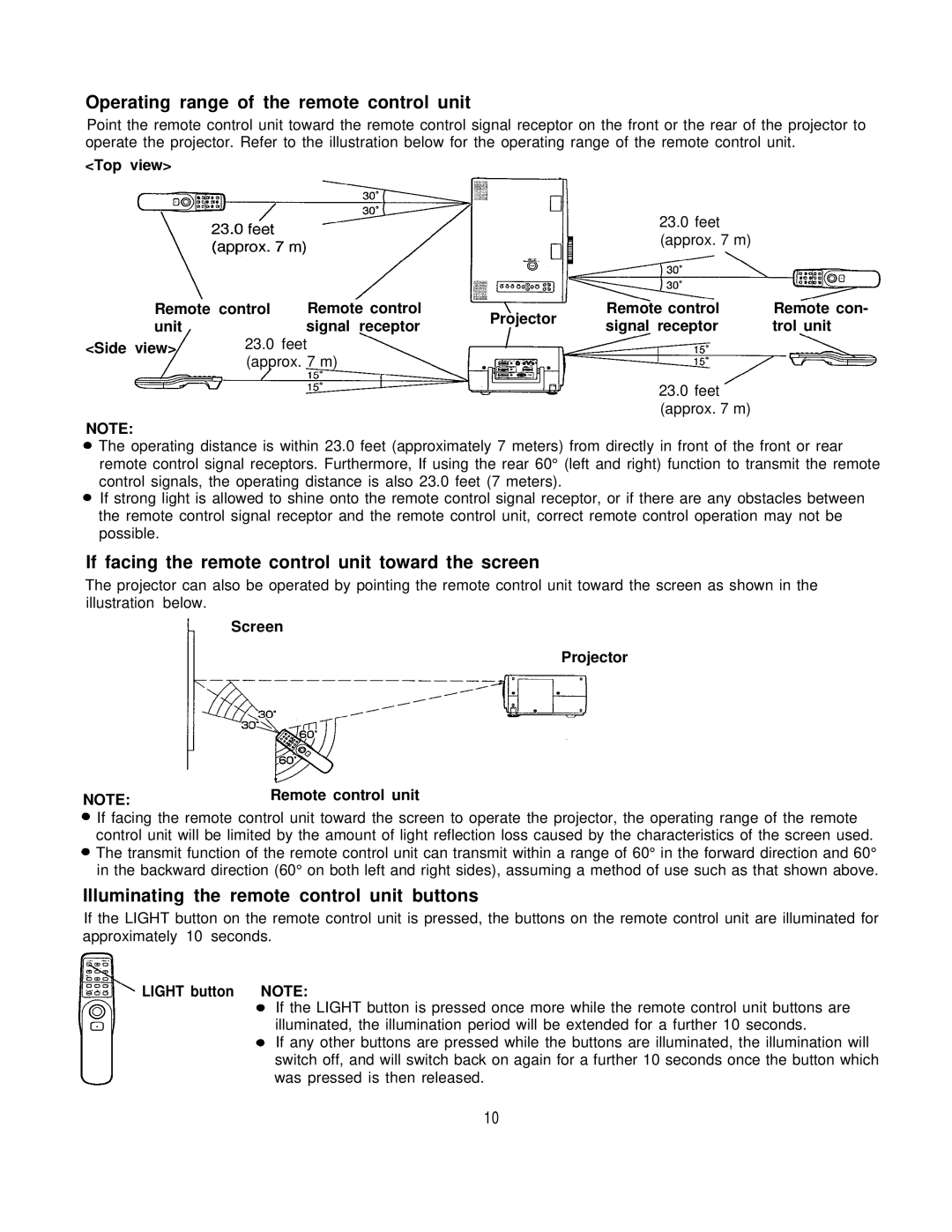 Panasonic PT-L795U manual Operating range of the remote control unit, If facing the remote control unit toward the screen 