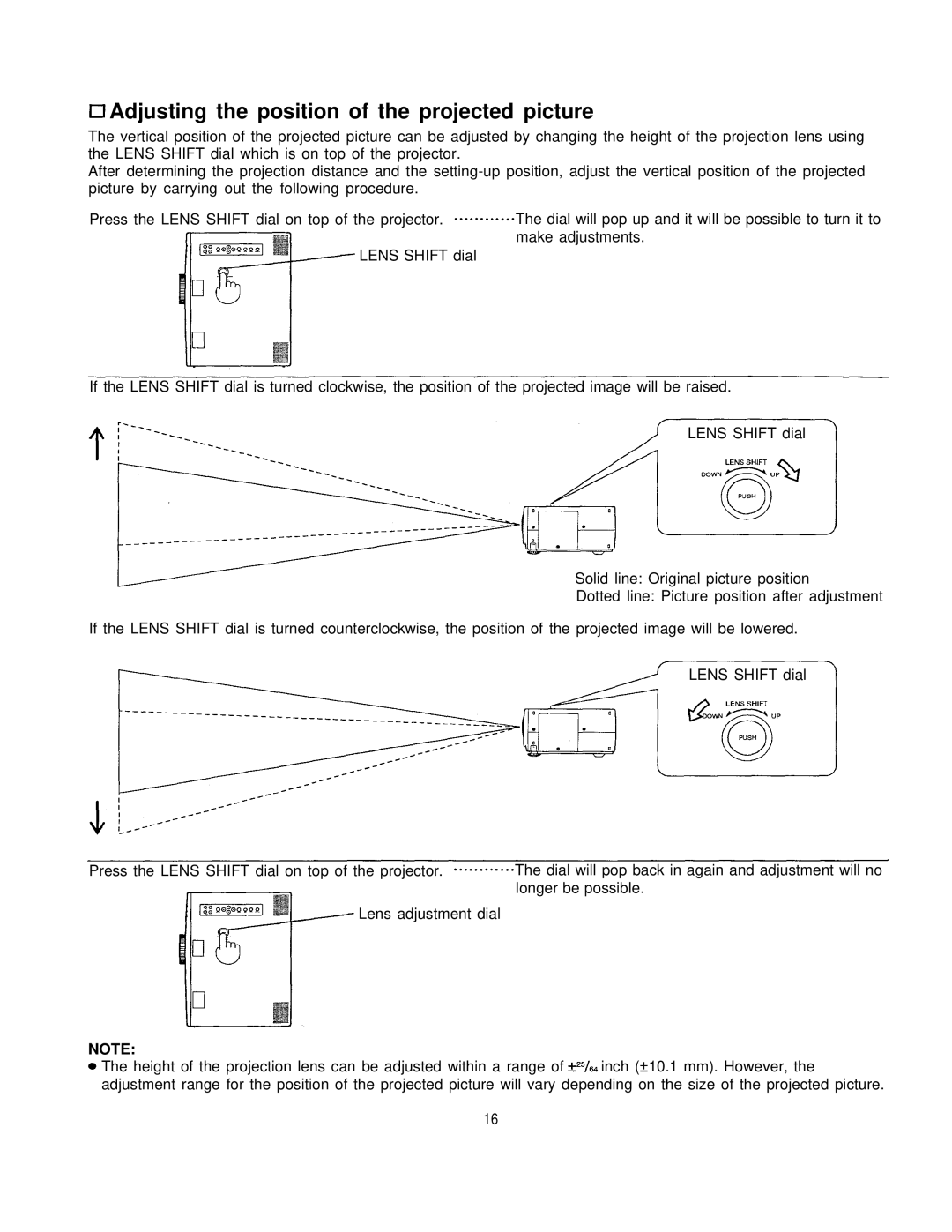 Panasonic PT-L795U manual Adjusting the position of the projected picture 