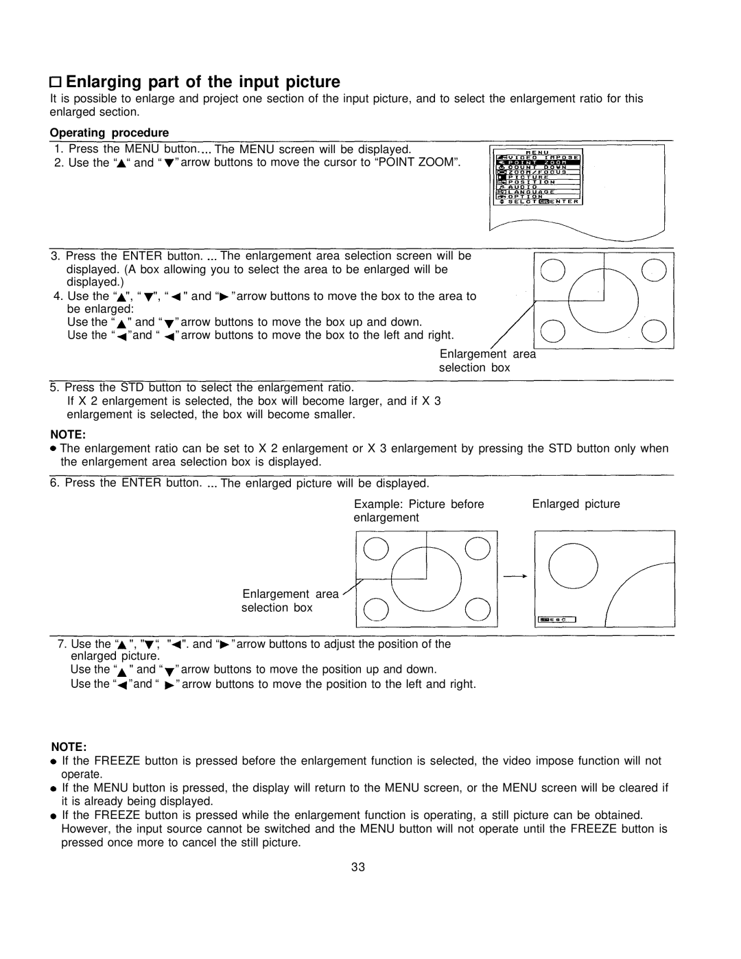 Panasonic PT-L795U manual Enlarging part of the input picture, Operating procedure 