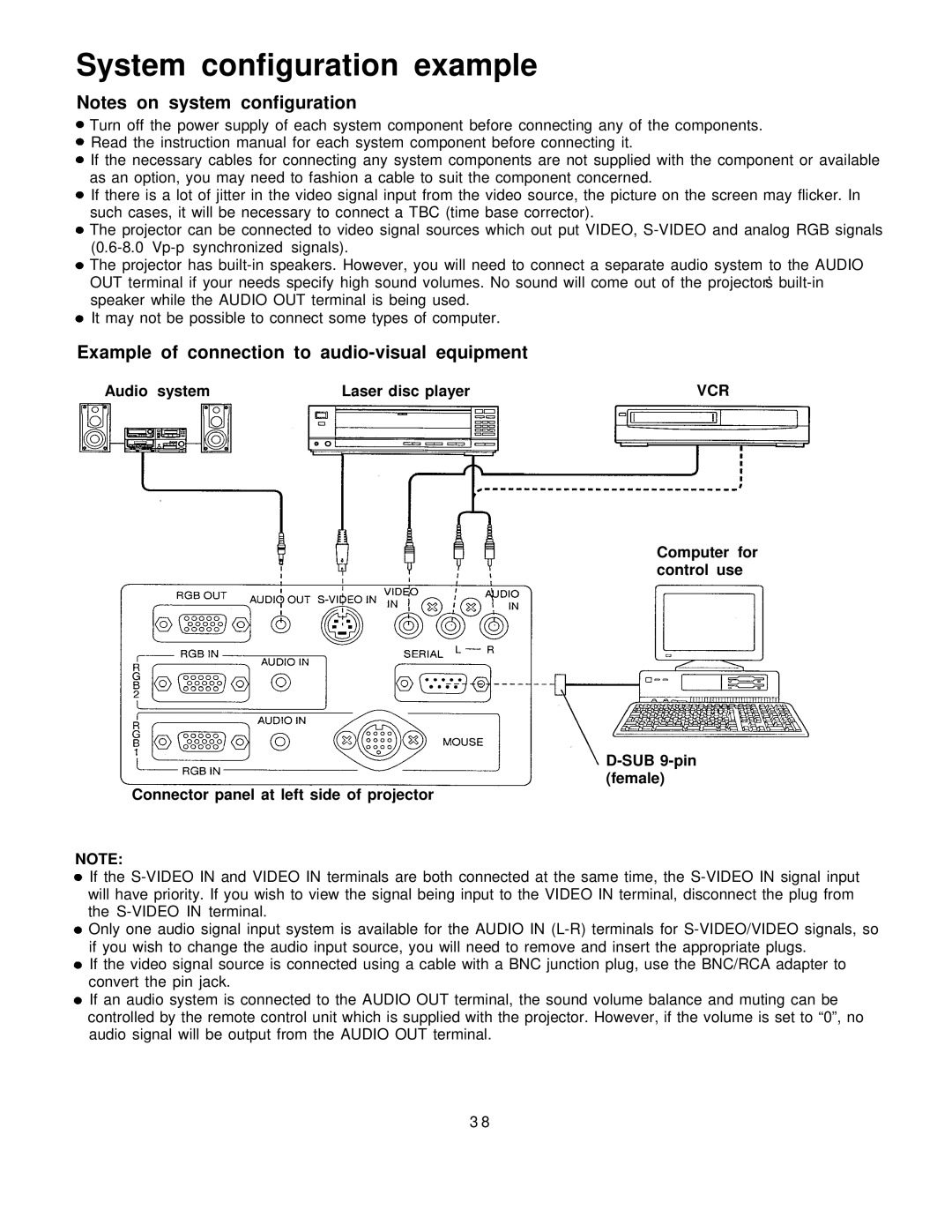 Panasonic PT-L795U manual System configuration example, Notes on system configuration 