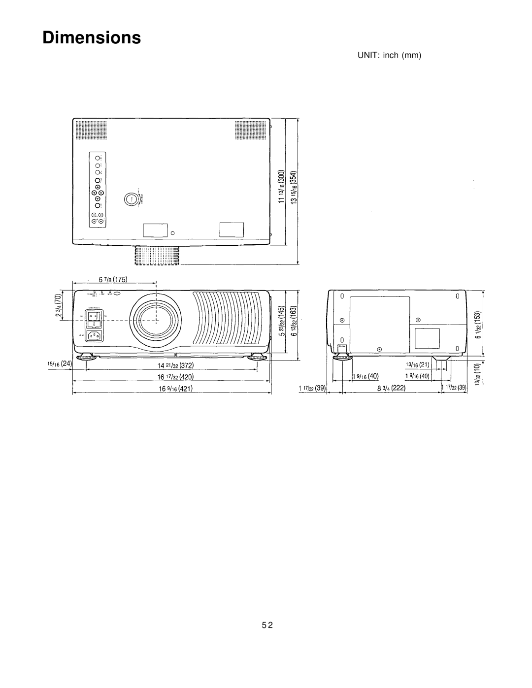 Panasonic PT-L795U manual Dimensions, UNIT inch mm 