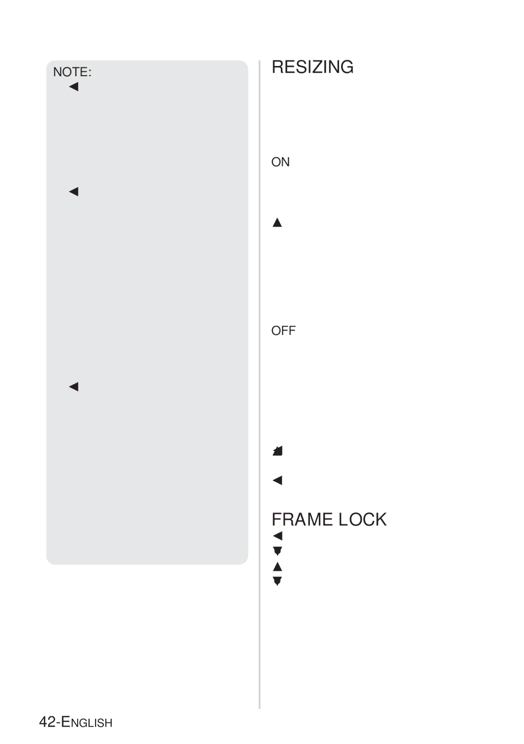 Panasonic PT-LB10NTE, PT-LB10VE, PT-LB10SE, PT-LB10E manual Resizing, Frame Lock 