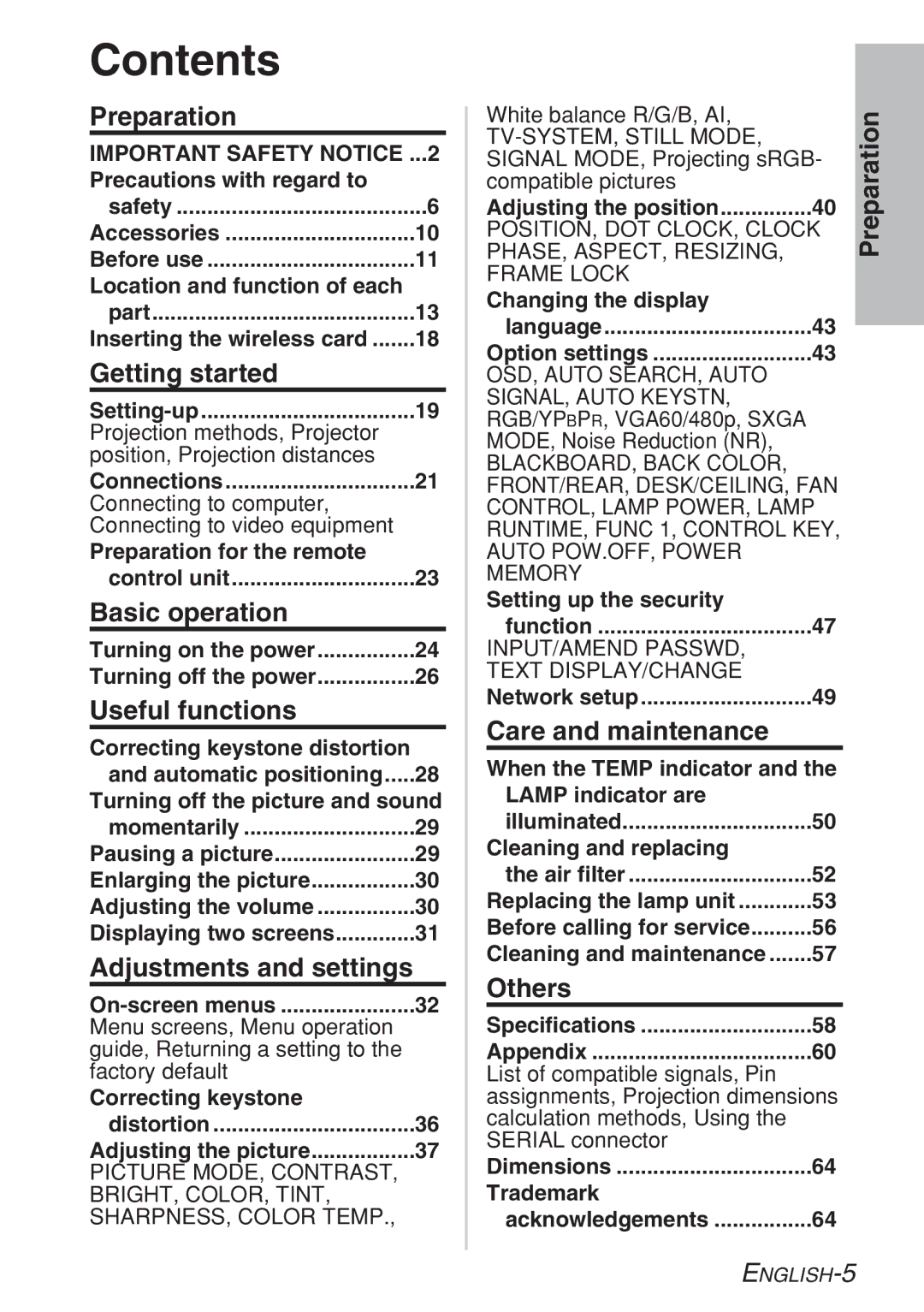 Panasonic PT-LB10SE, PT-LB10VE, PT-LB10NTE, PT-LB10E manual Contents 