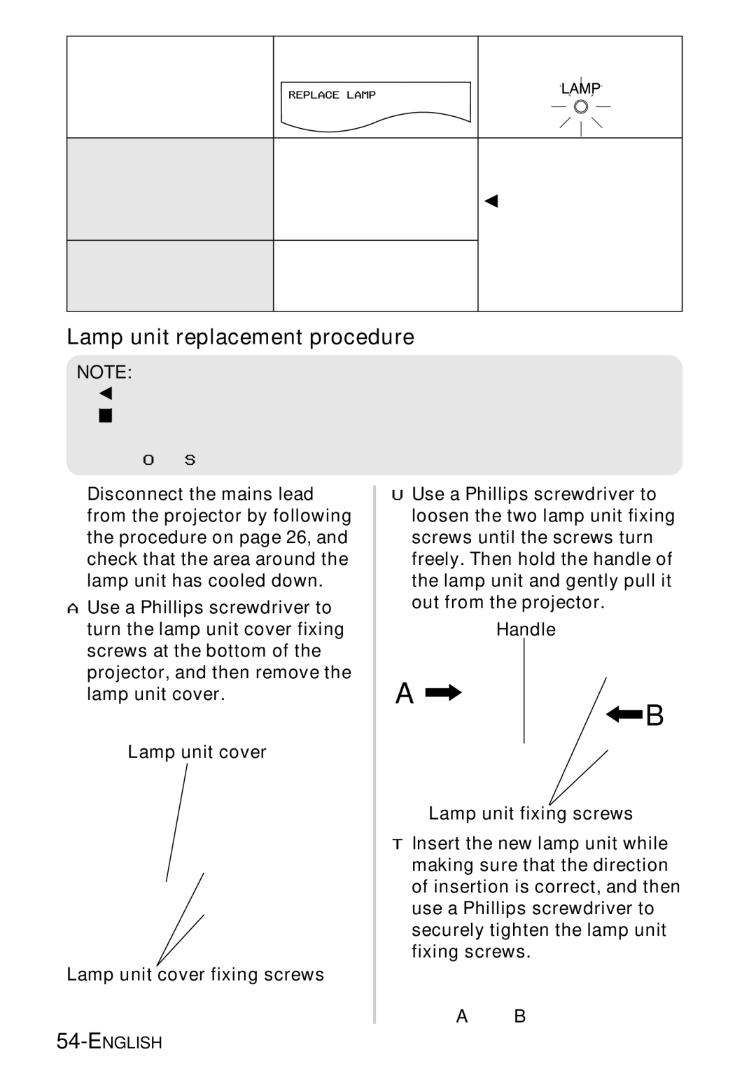 Panasonic PT-LB10NTE, PT-LB10VE, PT-LB10SE, PT-LB10E manual Lamp unit replacement procedure 