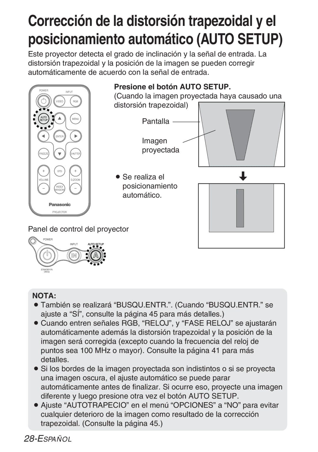 Panasonic PT-LB20NT, PT-LB20V, PT-LB20S manual Presione el botón Auto Setup 