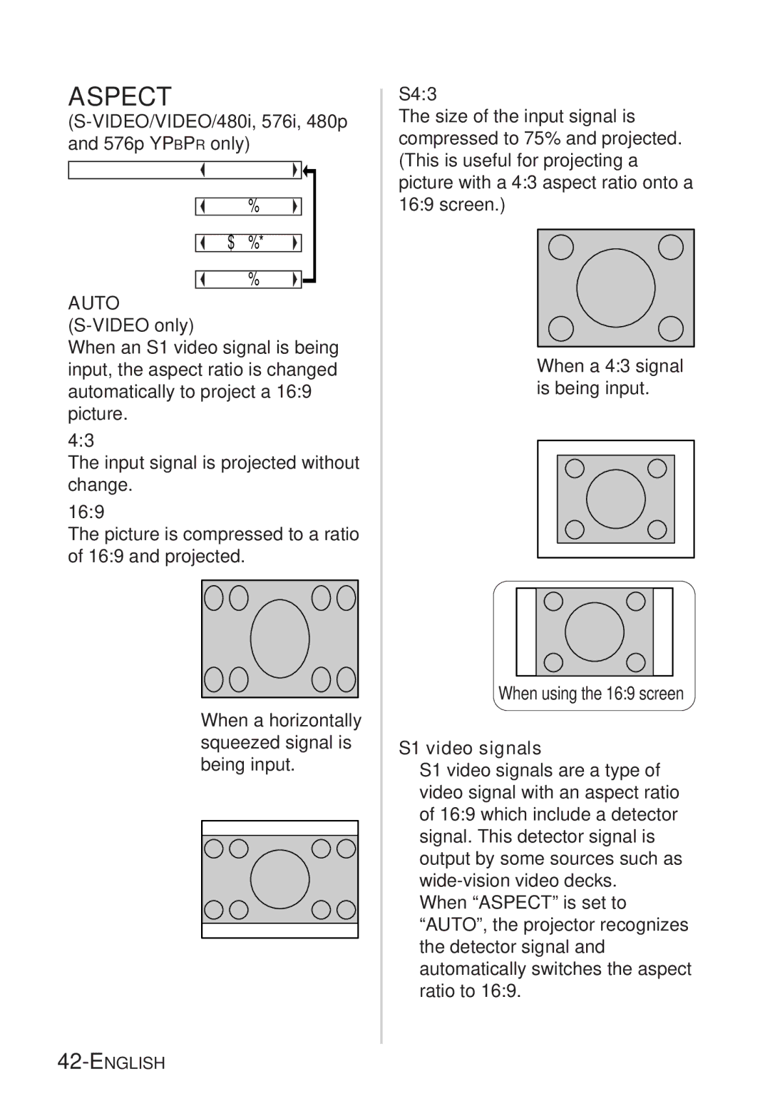 Panasonic PT-LB20VE, PT-LB20NTE, PT-LB20E, PT-LB20SE manual Aspect Auto 