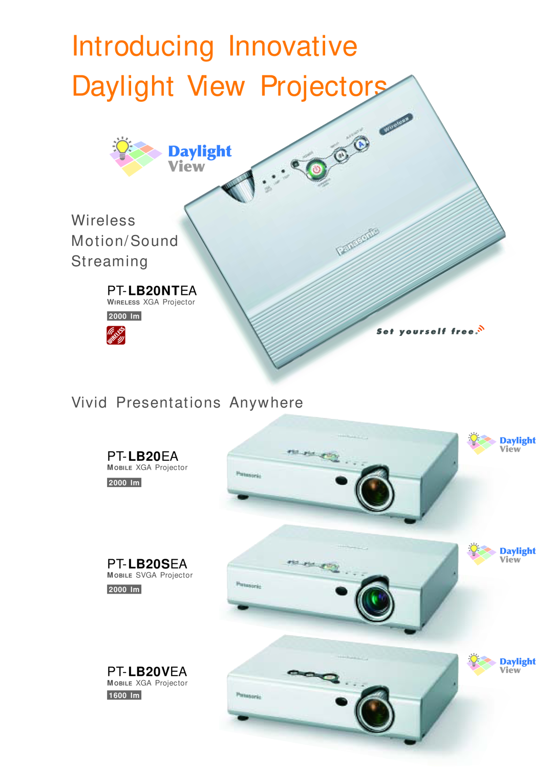 Panasonic PT-LB20SEA manual Introducing Innovative Daylight View Projectors, Wireless Motion/Sound Streaming, PT-LB20NTEA 