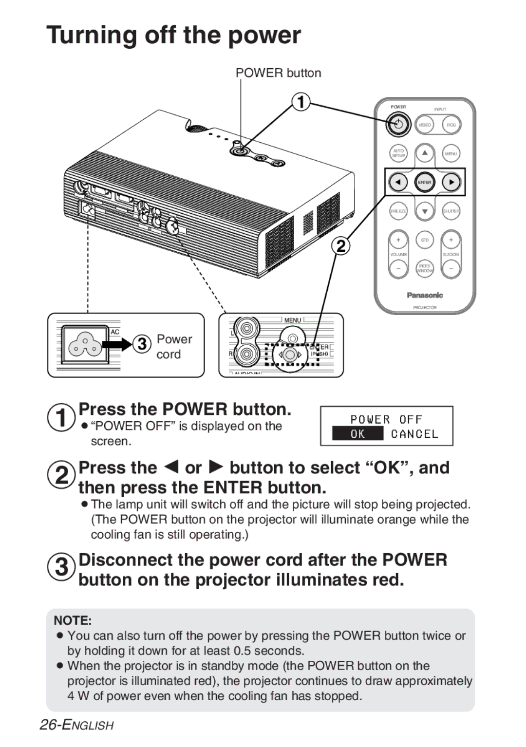 Panasonic PT-LB20SU, PT-LB20VU, PT-LB20U manual Turning off the power, #Press the Power button 