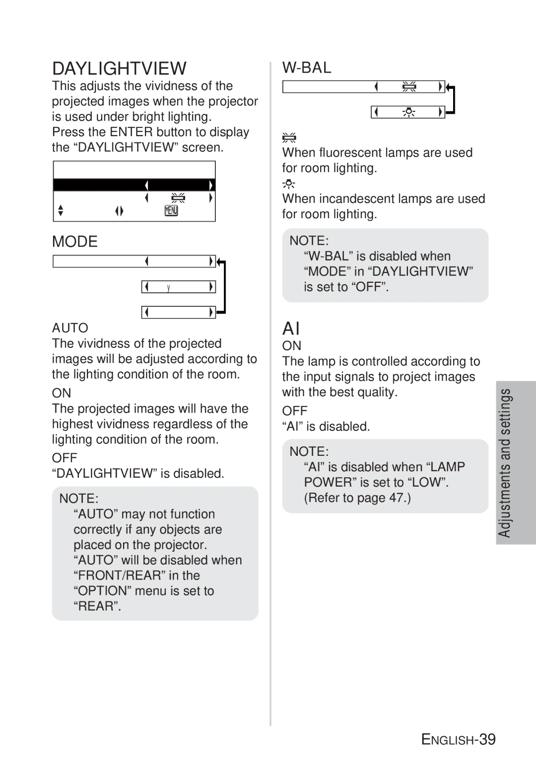 Panasonic PT-LB20VU, PT-LB20U, PT-LB20SU manual Daylightview, Mode Auto OFF 