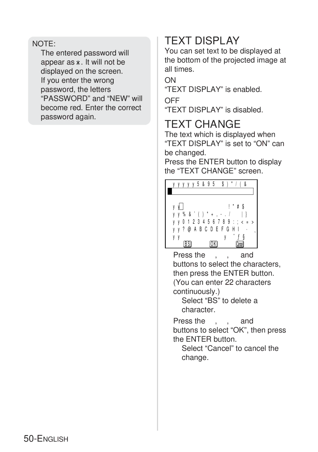 Panasonic PT-LB20SU, PT-LB20VU, PT-LB20U manual Text Display, Text Change 