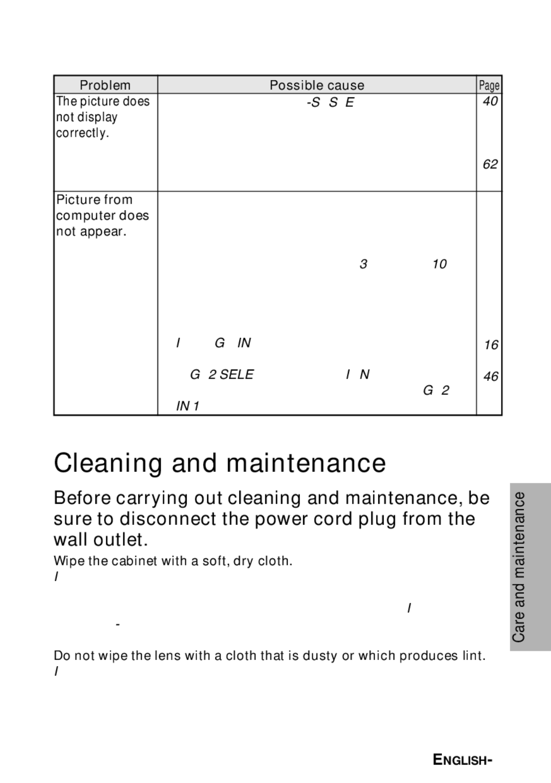 Panasonic PT-LB20SU, PT-LB20VU, PT-LB20U manual Cleaning and maintenance 