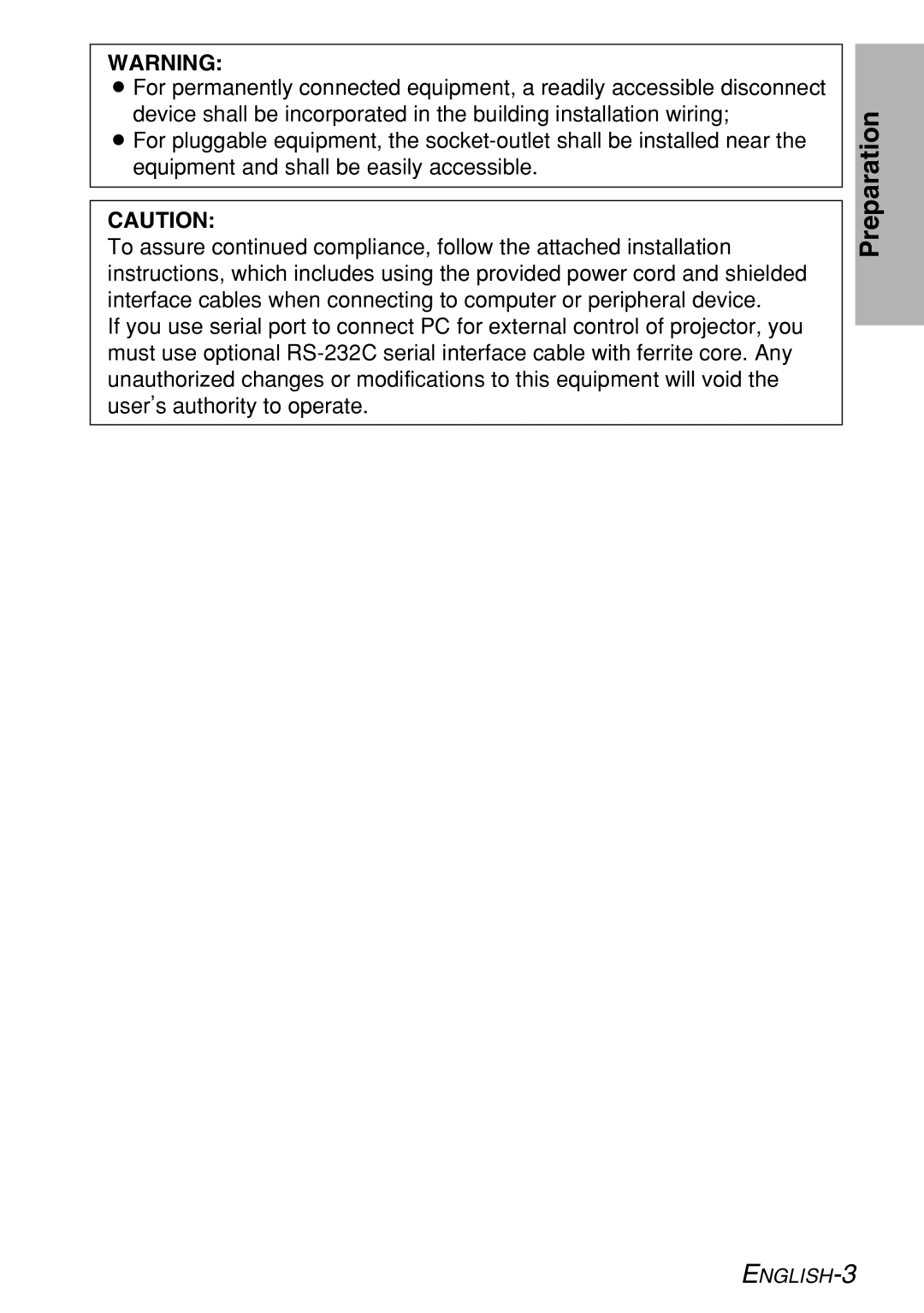 Panasonic PT-LB30E, PT-LB30NTE manual Preparation 