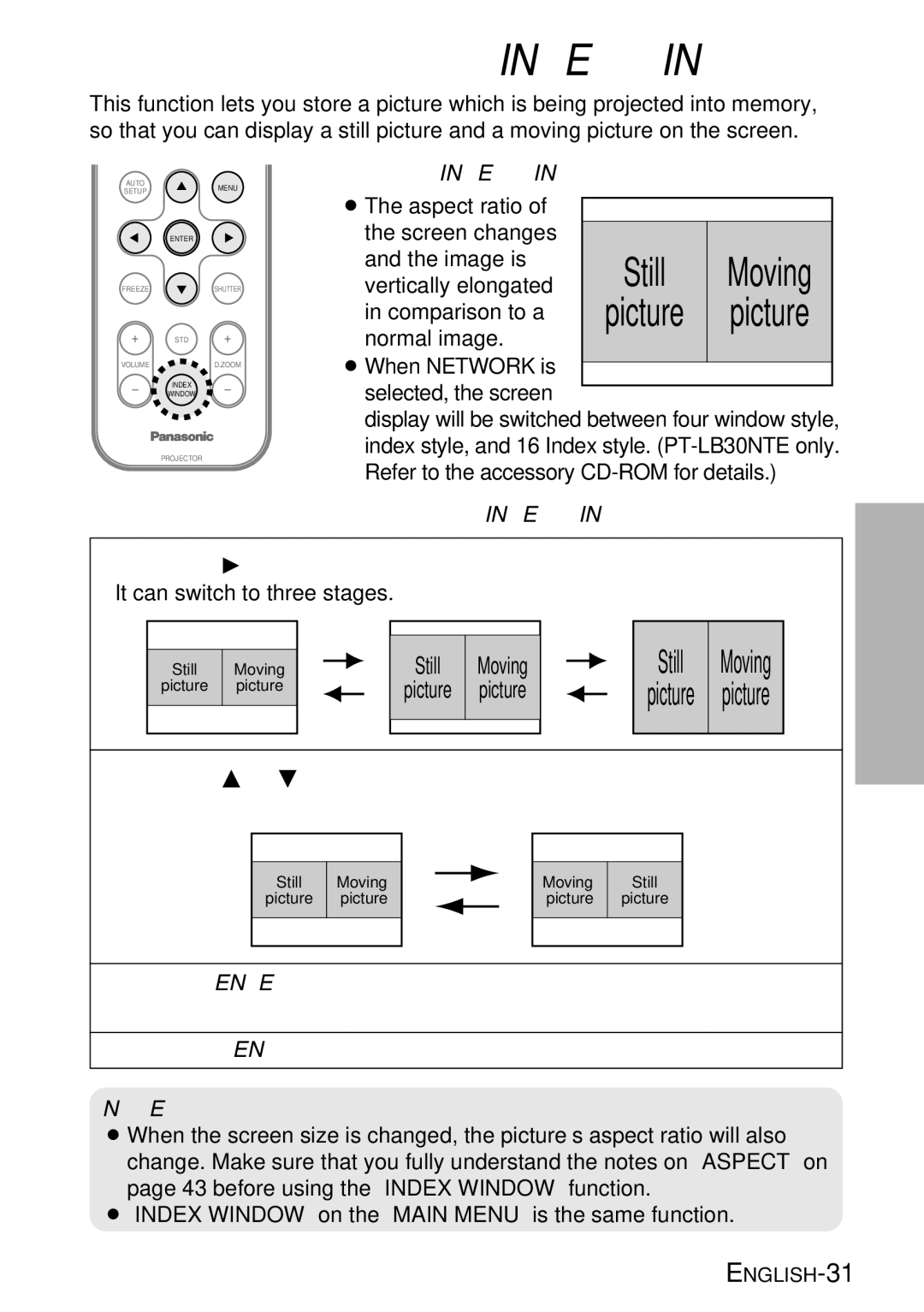 Panasonic PT-LB30E, PT-LB30NTE manual Displaying two screens Index Window, Press the Index Window button 