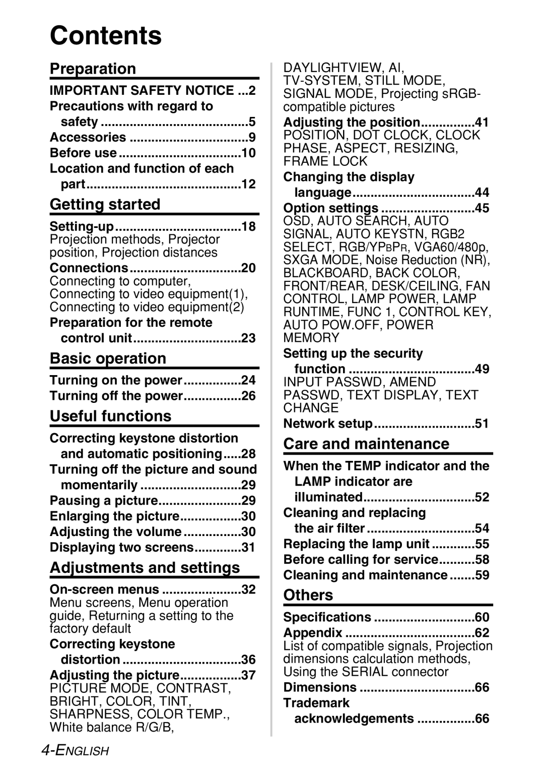 Panasonic PT-LB30NTE, PT-LB30E manual Contents 