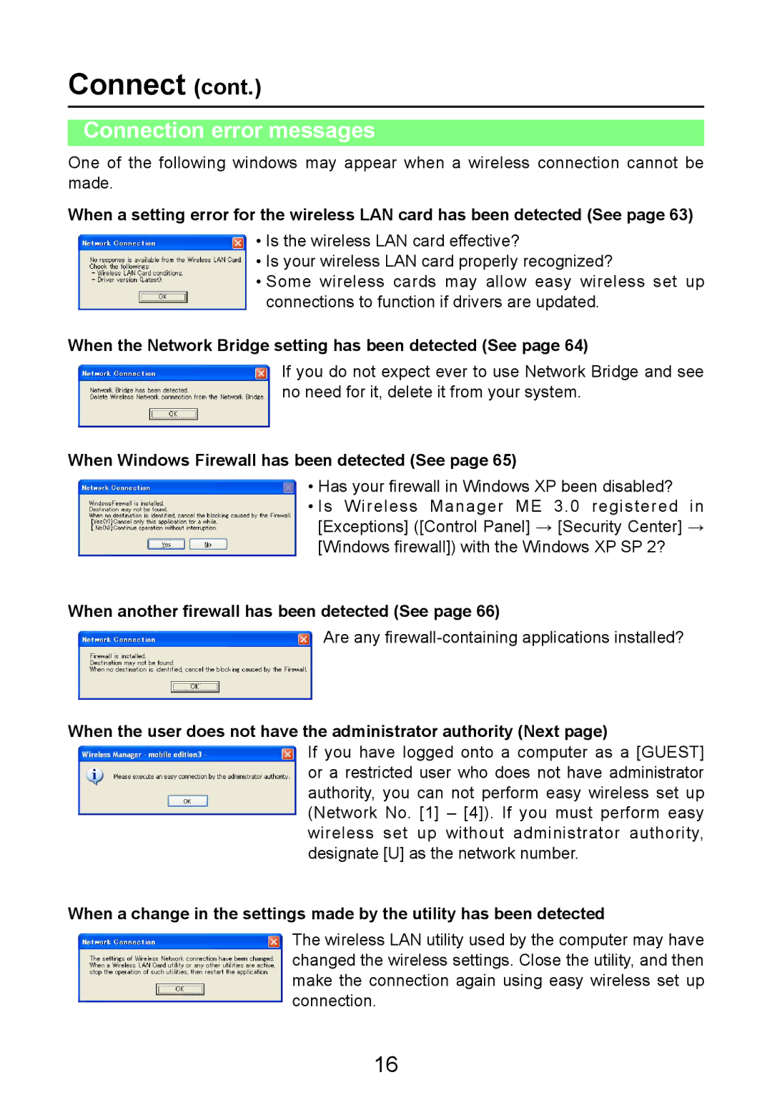 Panasonic PT-LB50NTE manual Connection error messages, When the Network Bridge setting has been detected See 