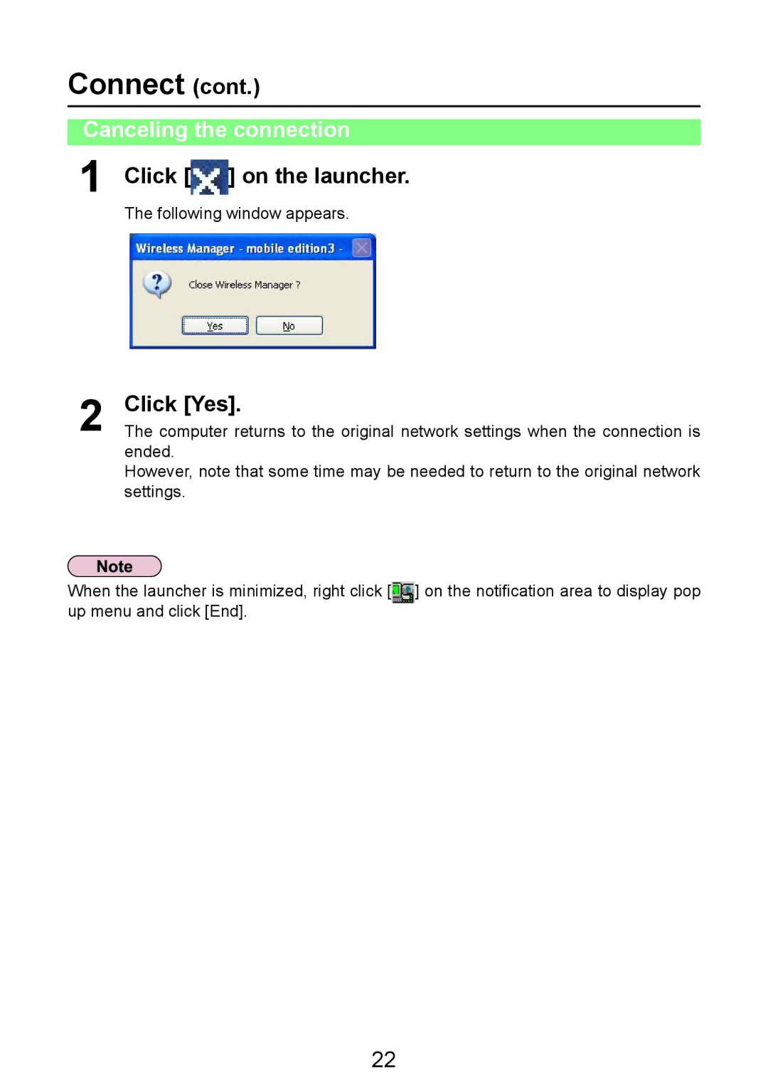 Panasonic PT-LB50NTE manual Canceling the connection, Click on the launcher, Click Yes 