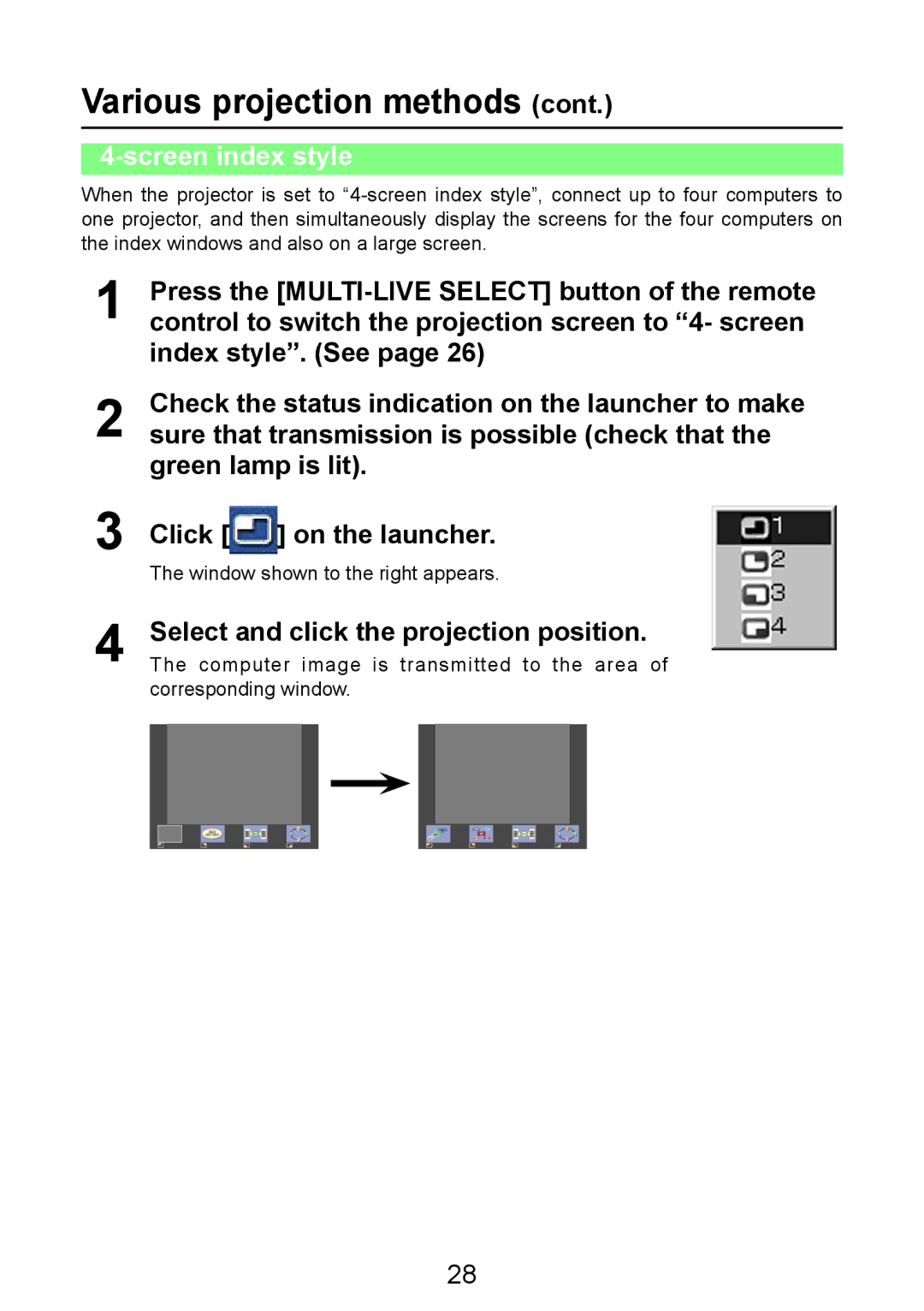 Panasonic PT-LB50NTE manual Screen index style 