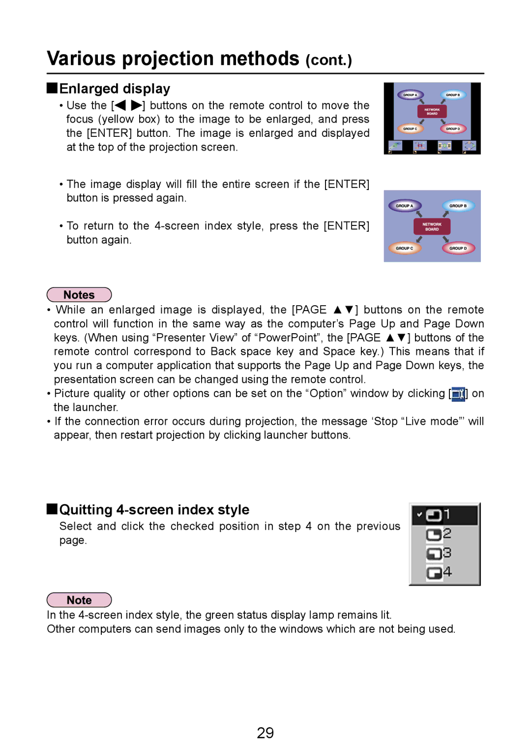 Panasonic PT-LB50NTE manual Quitting 4-screen index style 