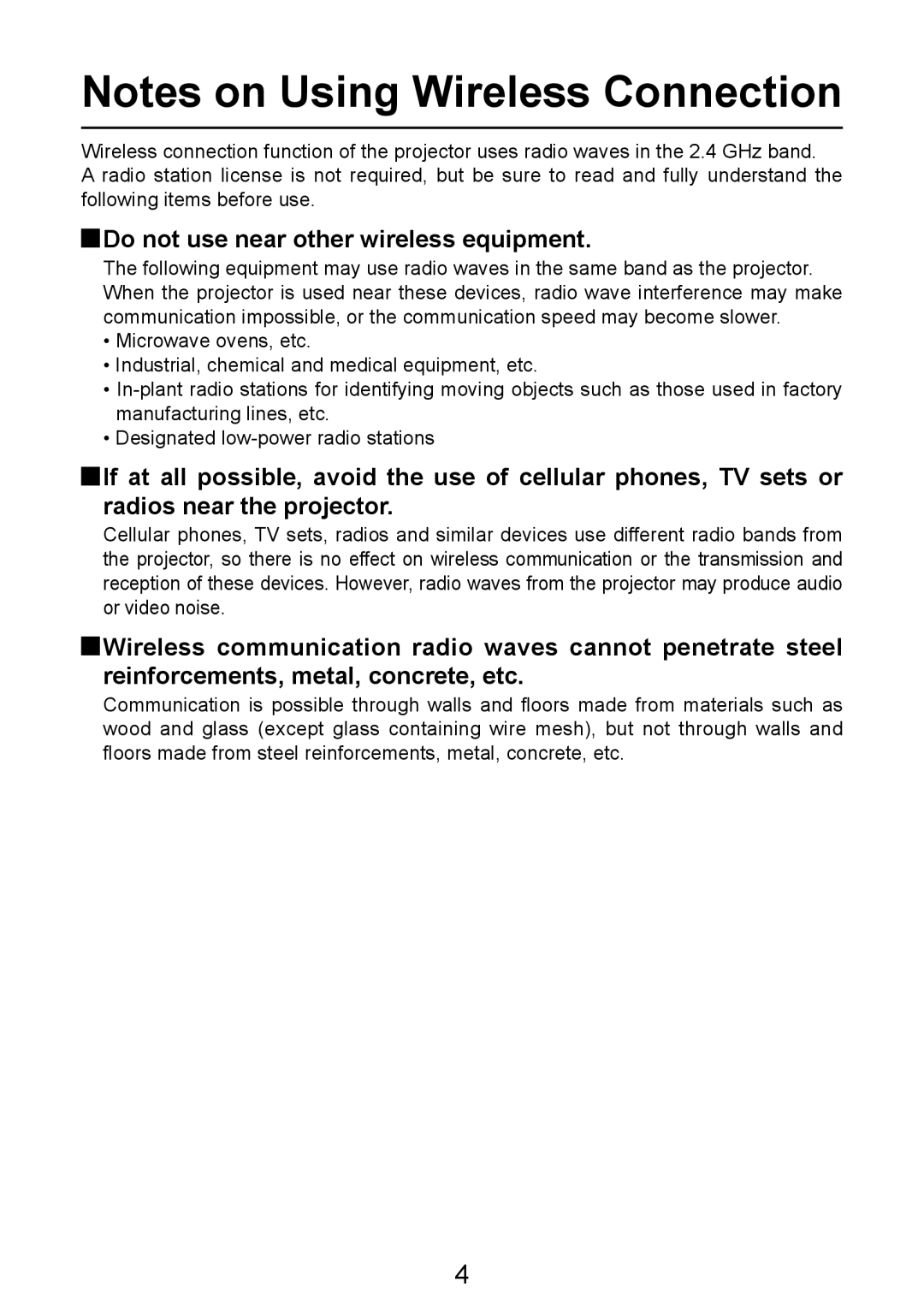 Panasonic PT-LB50NTE manual Do not use near other wireless equipment 