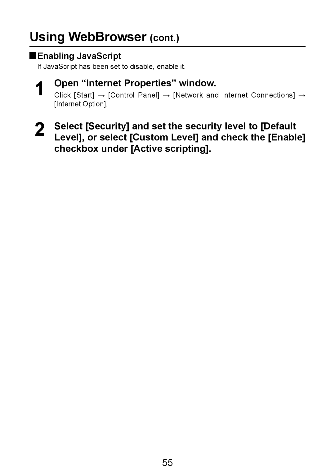 Panasonic PT-LB50NTE manual Enabling JavaScript 